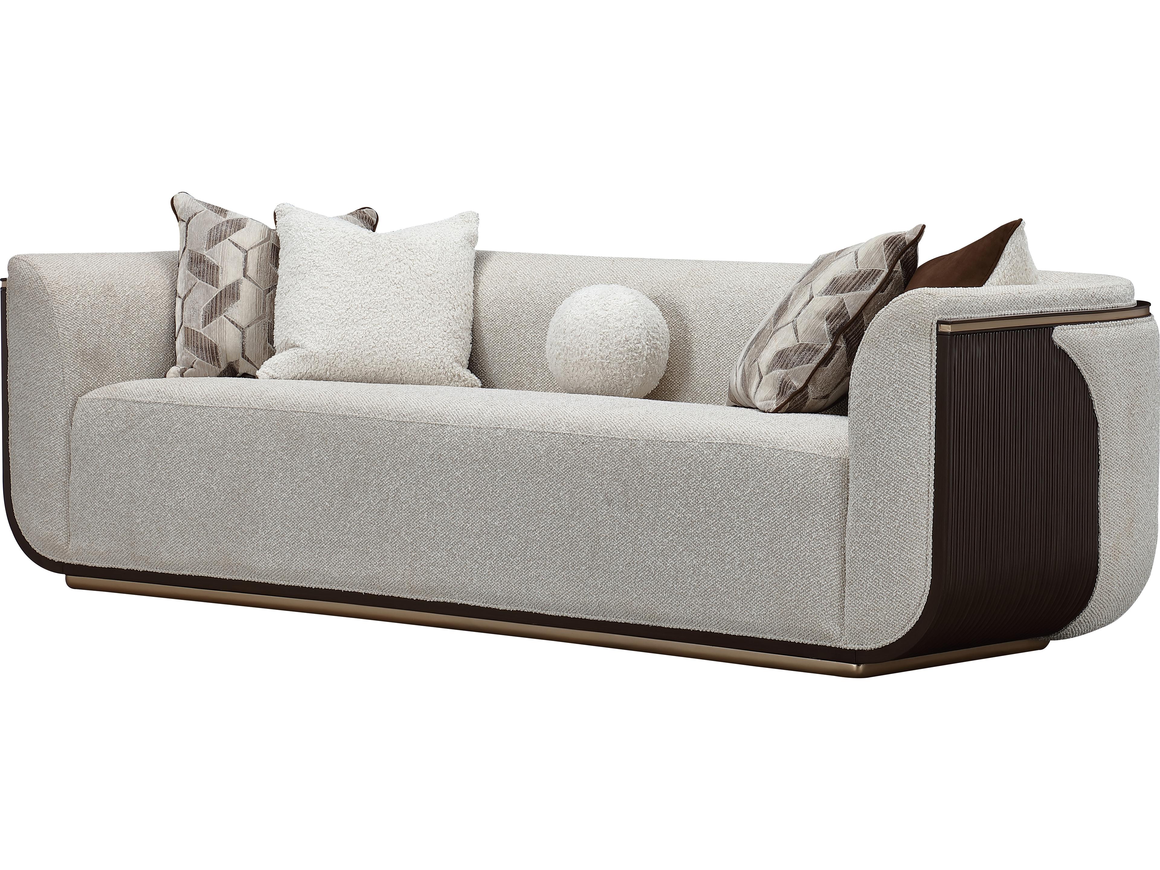 Michael Amini West Kensington Espresso Buff Gray Upholstered Sofa