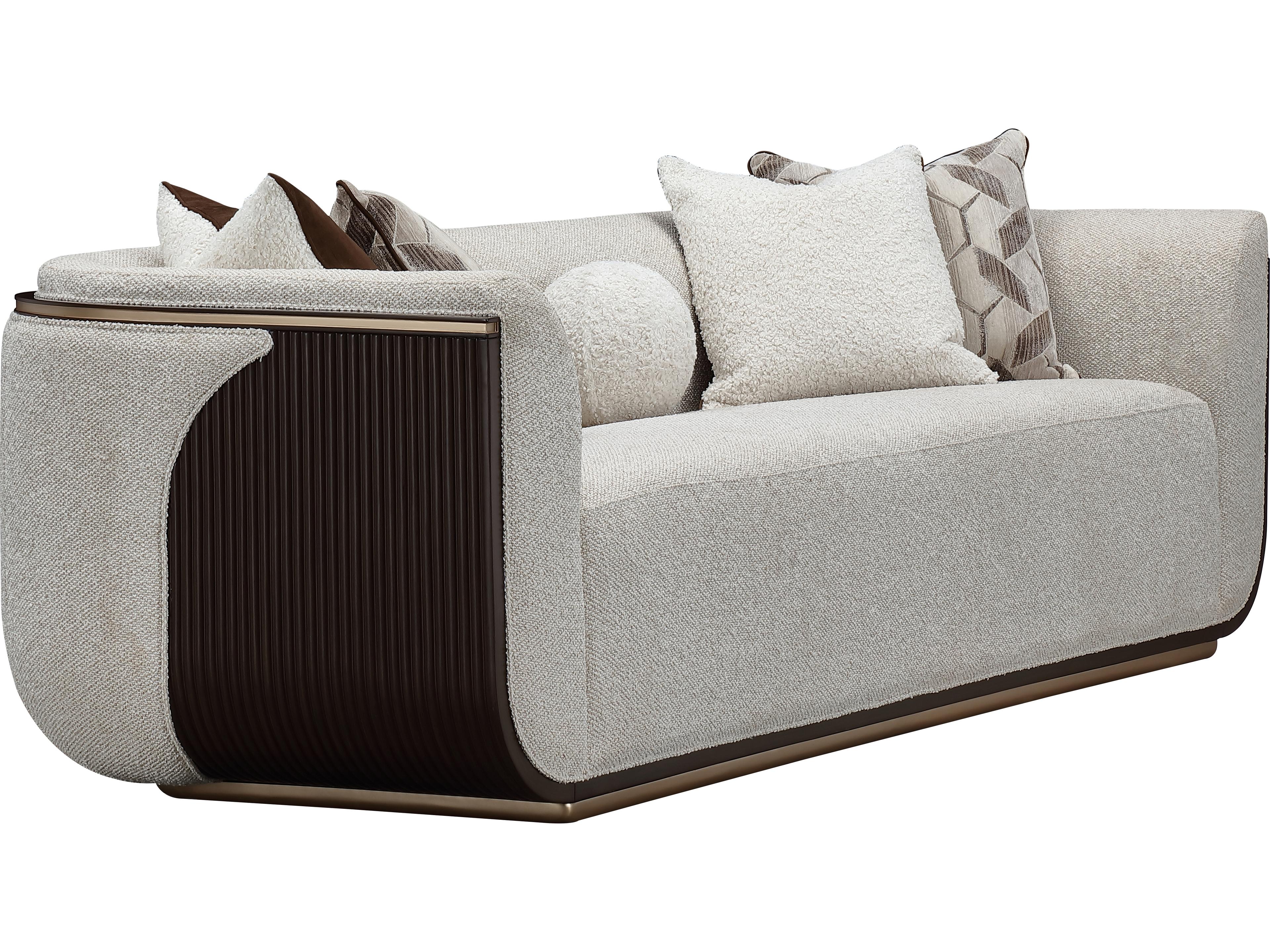 Michael Amini West Kensington Espresso Buff Gray Upholstered Sofa