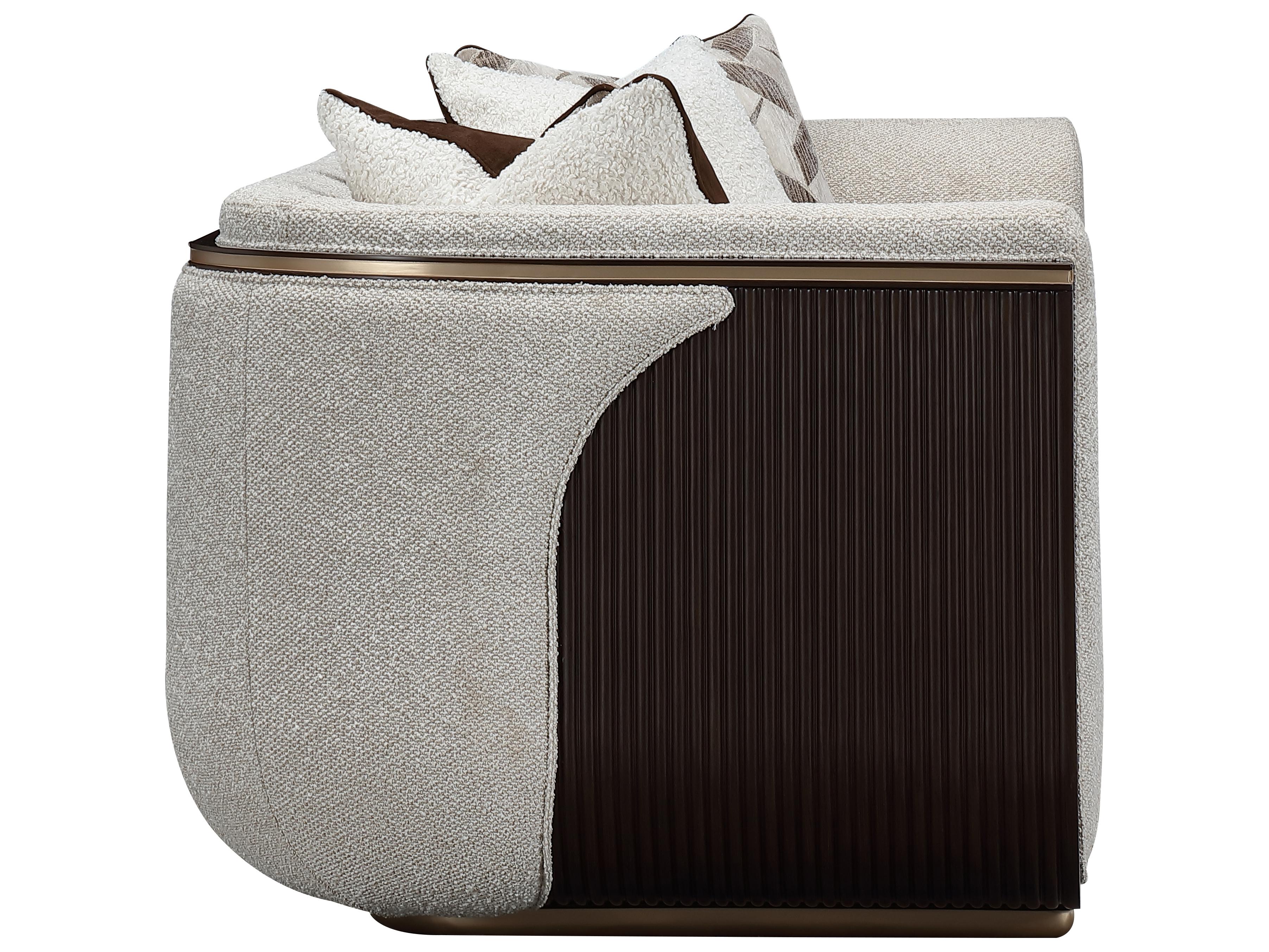 Michael Amini West Kensington Espresso Buff Gray Upholstered Sofa