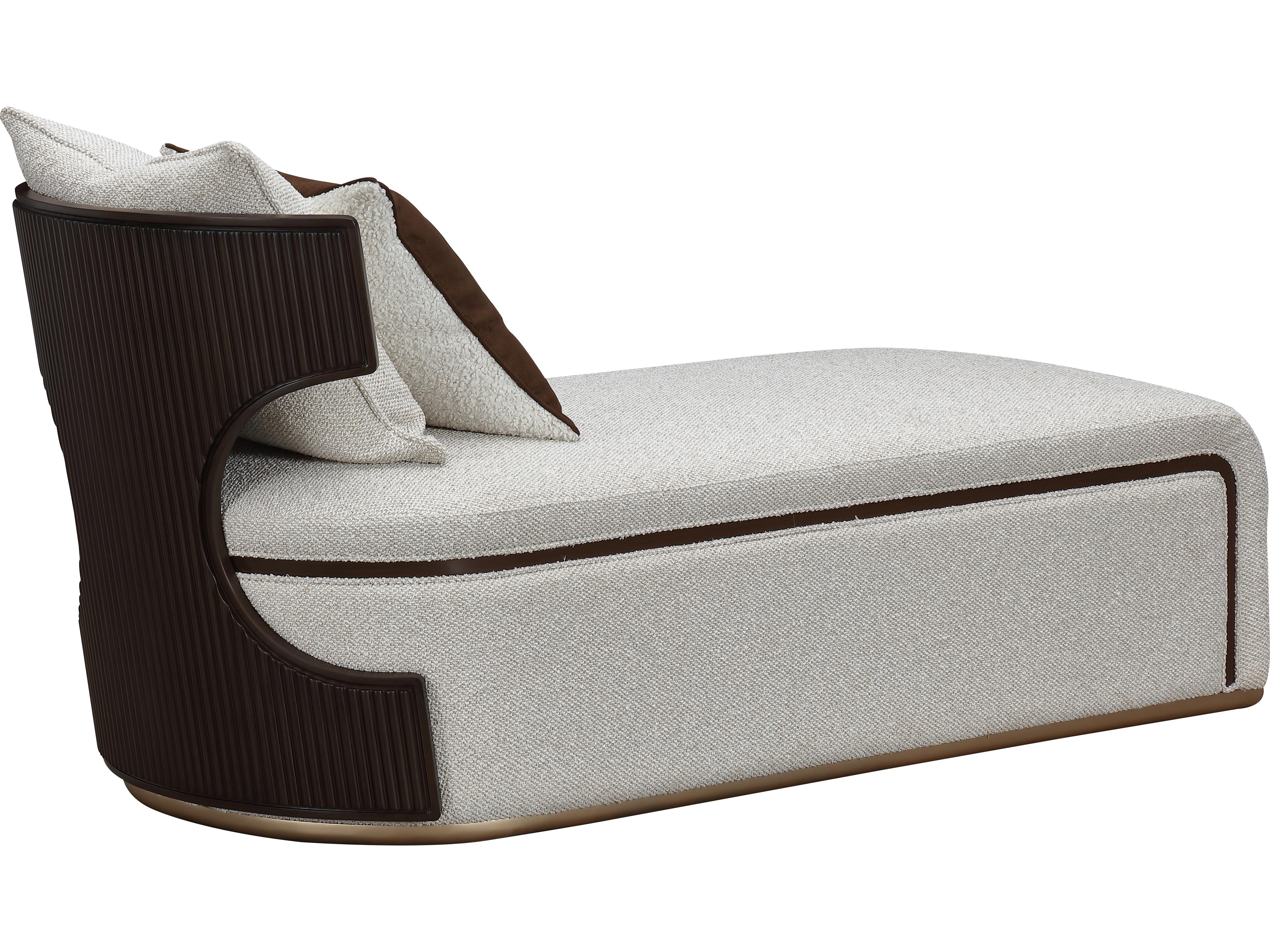 Michael Amini West Kensington Buff Espresso Gray Upholstered Chaise