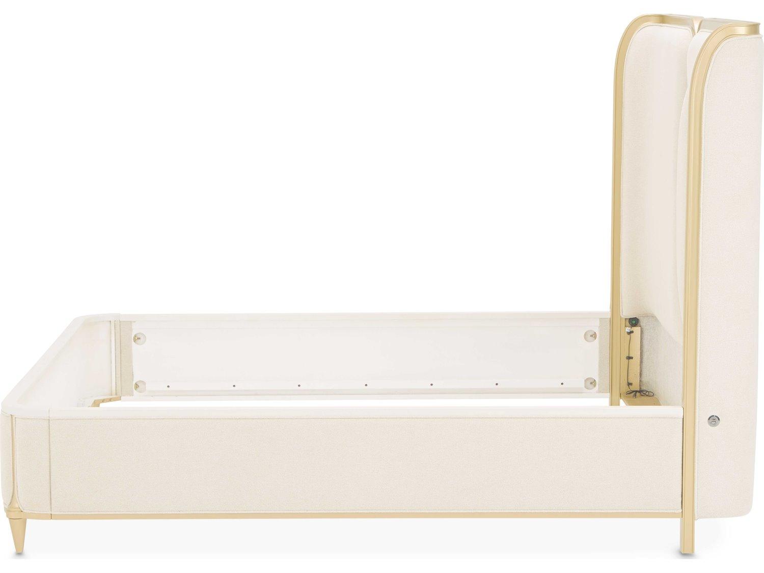 Michael Amini Scotts Square Light Champagne Gold Poplar Wood Upholstered California King Platform Bed