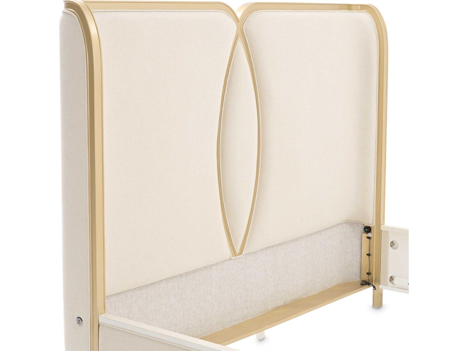 Michael Amini Scotts Square Light Champagne Gold Poplar Wood Upholstered California King Platform Bed