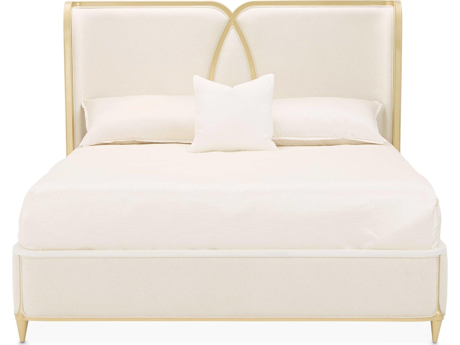 Michael Amini Scotts Square Light Champagne Gold Poplar Wood Upholstered King Platform Bed