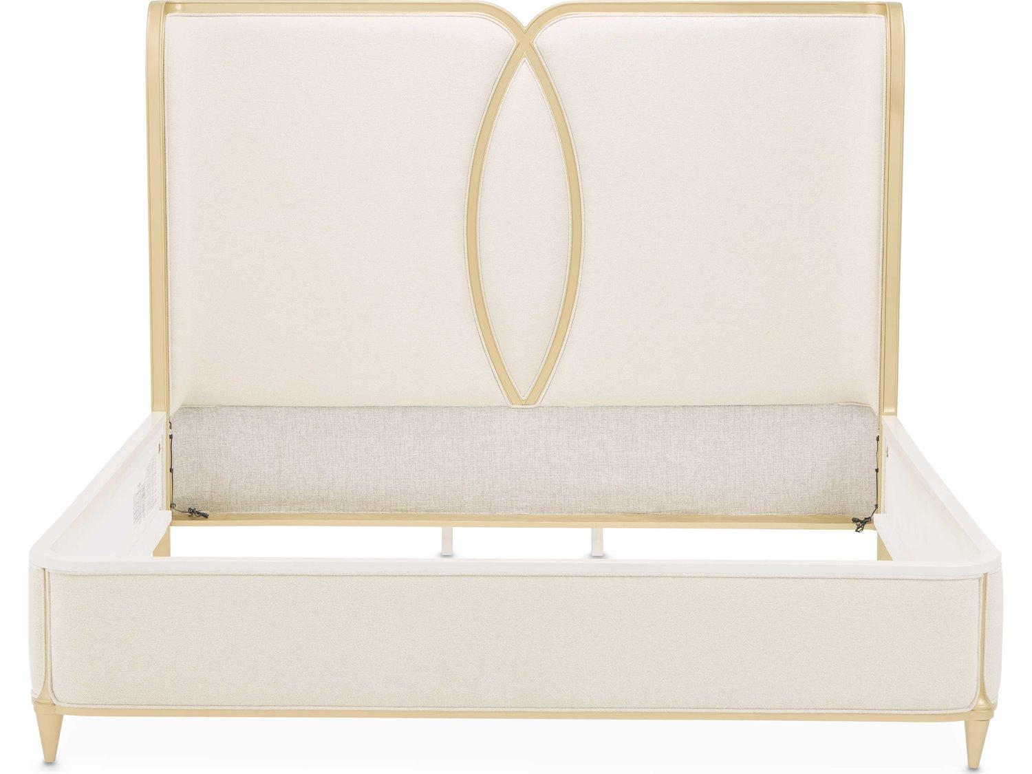 Michael Amini Scotts Square Light Champagne Gold Poplar Wood Upholstered King Platform Bed