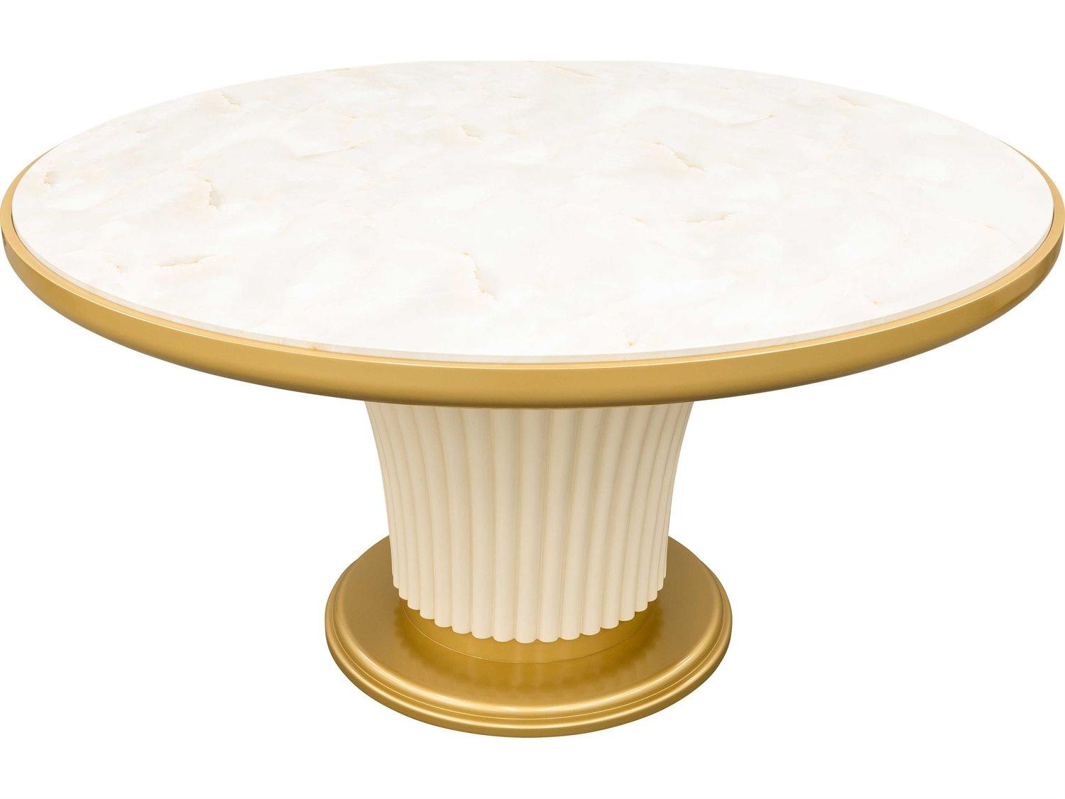 Michael Amini Scotts Square Round Wood Light Champagne Dining Table