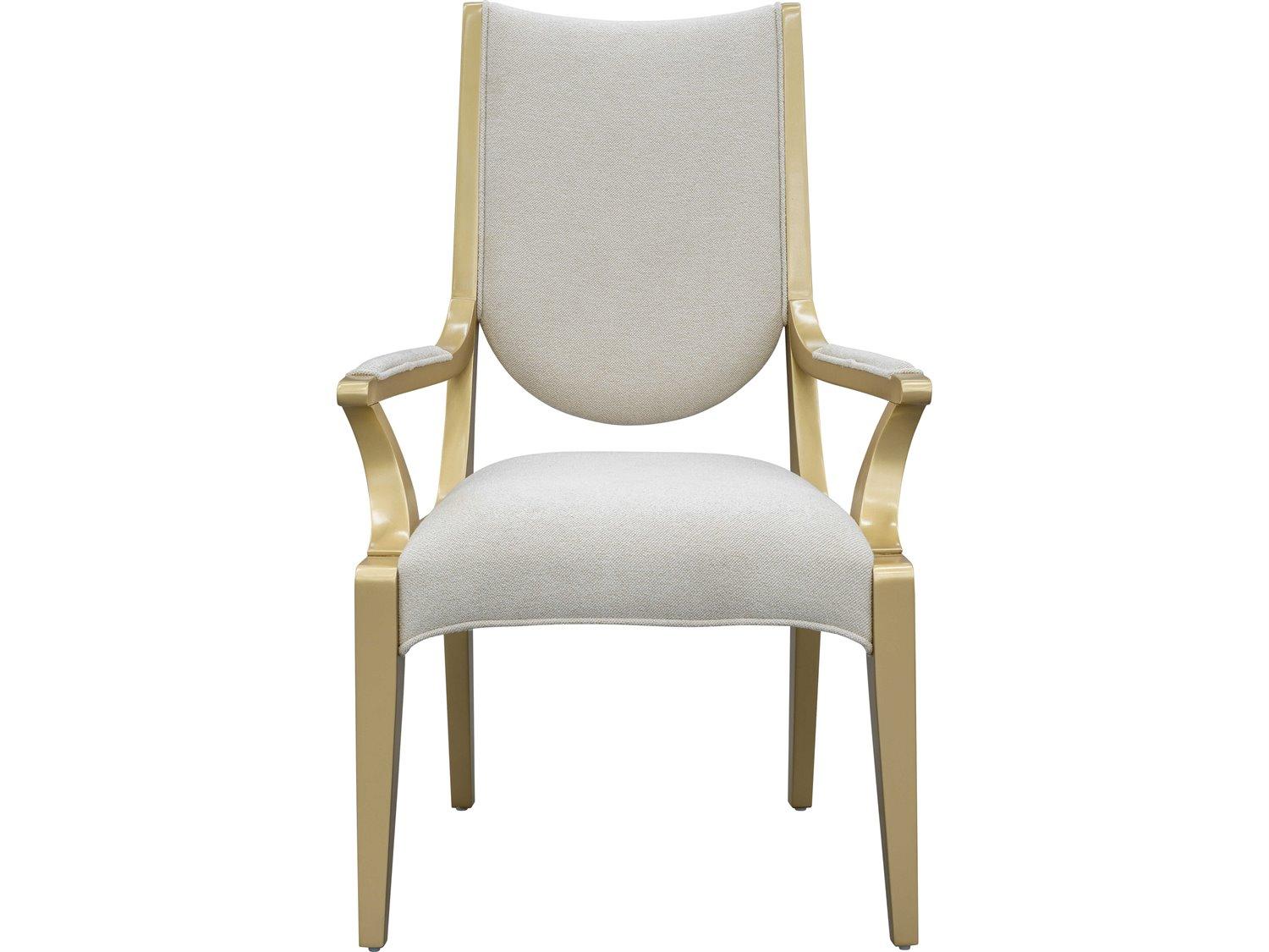 Michael Amini Scotts Square Poplar Wood Gold Upholstered Arm Dining Chair
