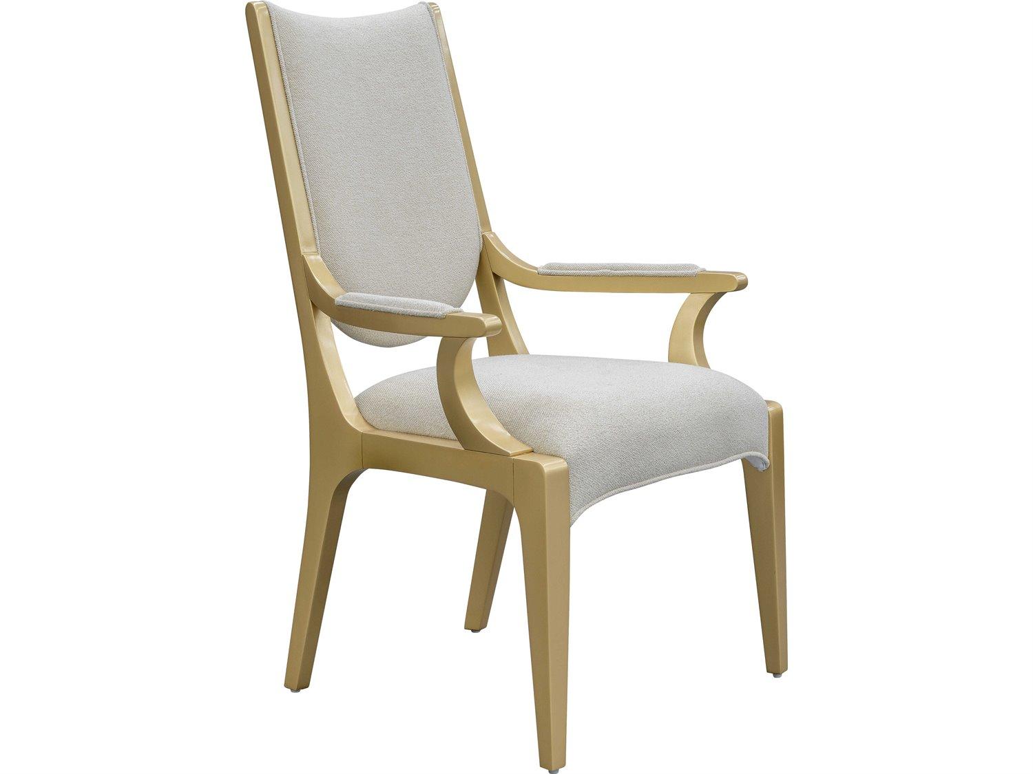 Michael Amini Scotts Square Poplar Wood Gold Upholstered Arm Dining Chair