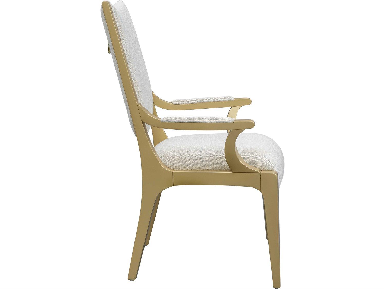 Michael Amini Scotts Square Poplar Wood Gold Upholstered Arm Dining Chair