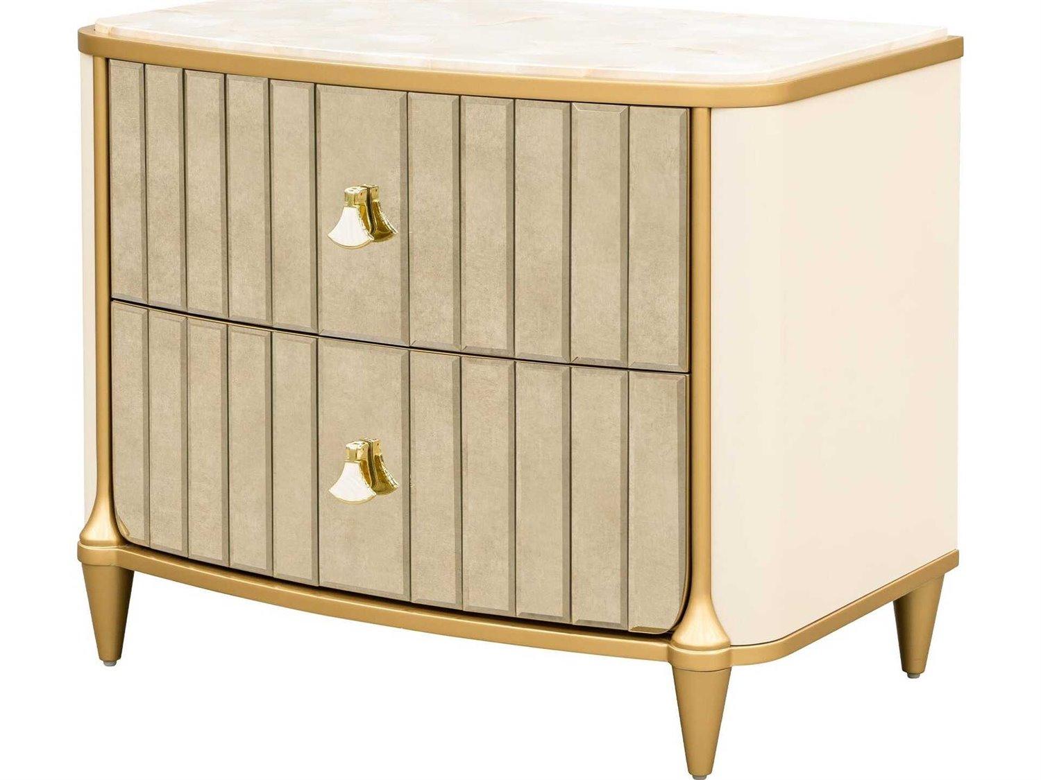 Michael Amini Scotts Square 2-Drawers Gold Poplar Wood Nightstand