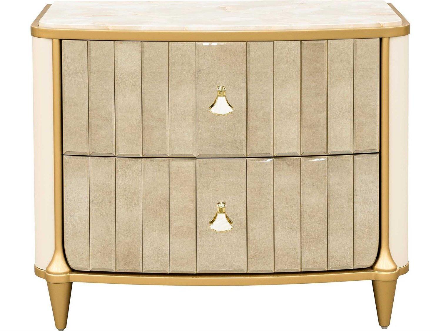 Michael Amini Scotts Square 2-Drawers Gold Poplar Wood Nightstand