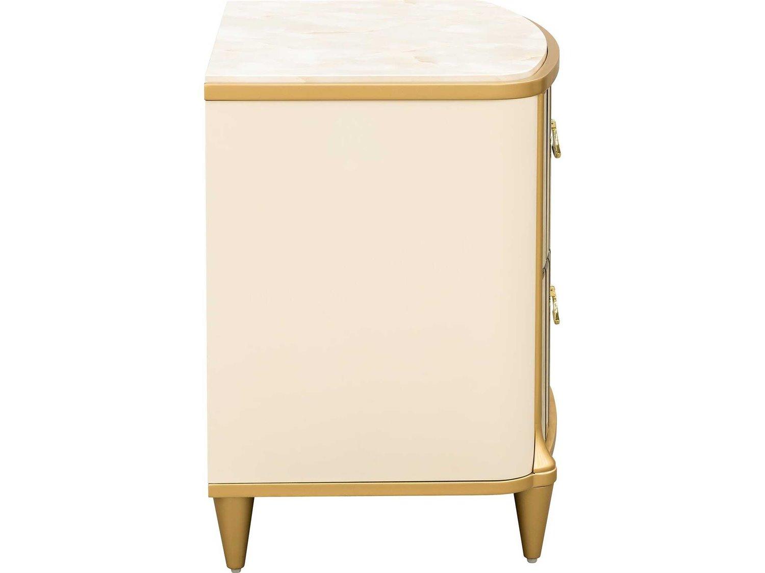 Michael Amini Scotts Square 2-Drawers Gold Poplar Wood Nightstand