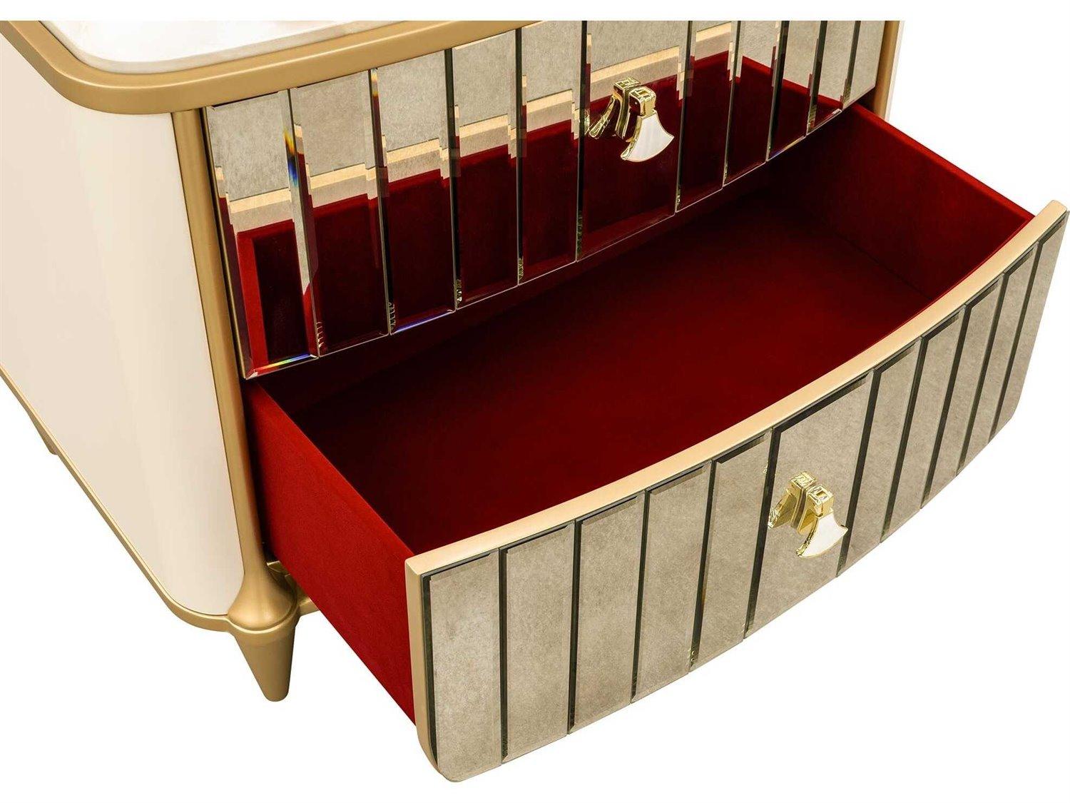 Michael Amini Scotts Square 2-Drawers Gold Poplar Wood Nightstand