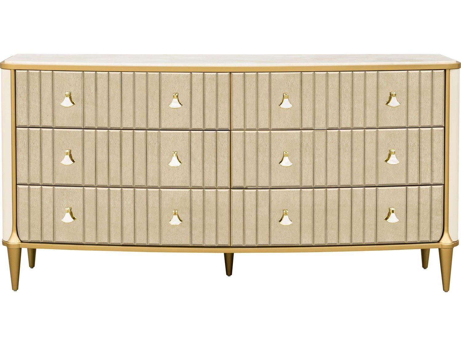 Michael Amini Scotts Square 6-Drawers Gold Poplar Wood Double Dresser