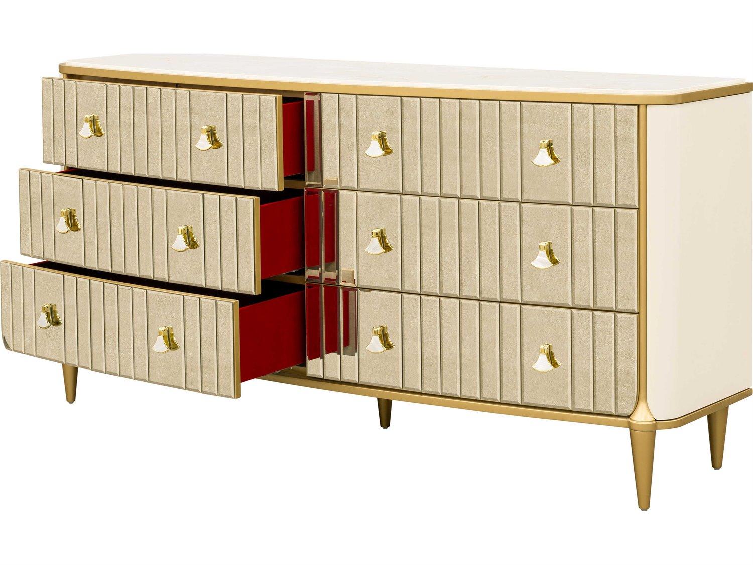 Michael Amini Scotts Square 6-Drawers Gold Poplar Wood Double Dresser