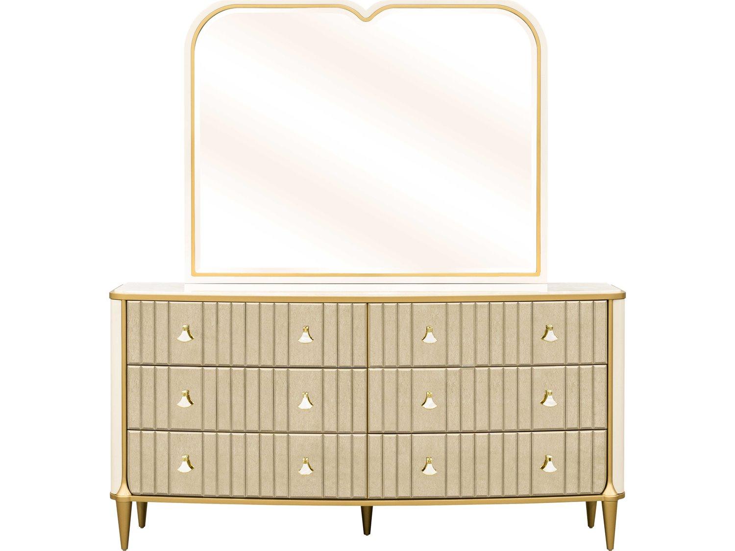 Michael Amini Scotts Square 6-Drawers Gold Poplar Wood Double Dresser