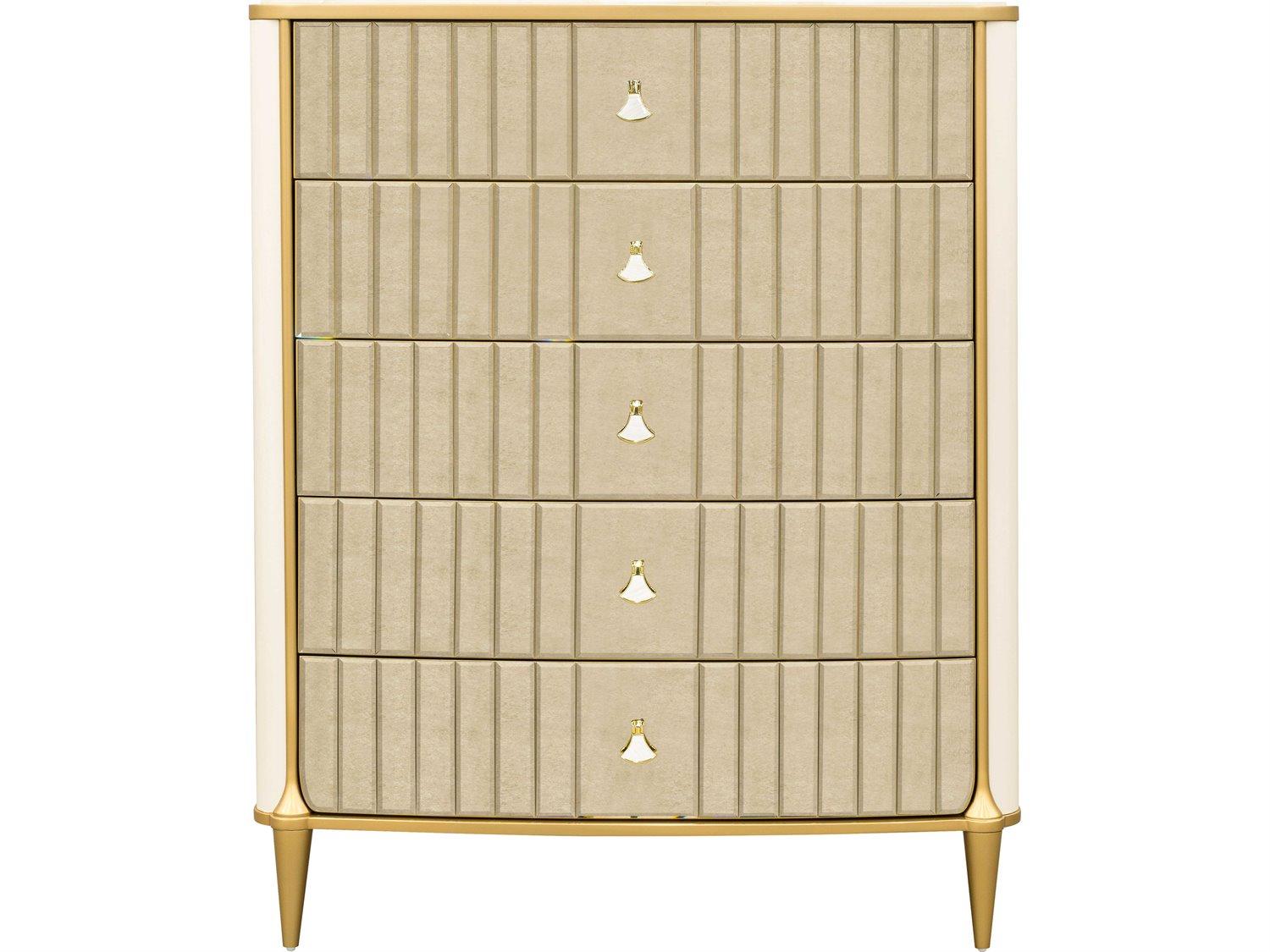 Michael Amini Scotts Square Light Champagne Gold Poplar Wood Accent Chest