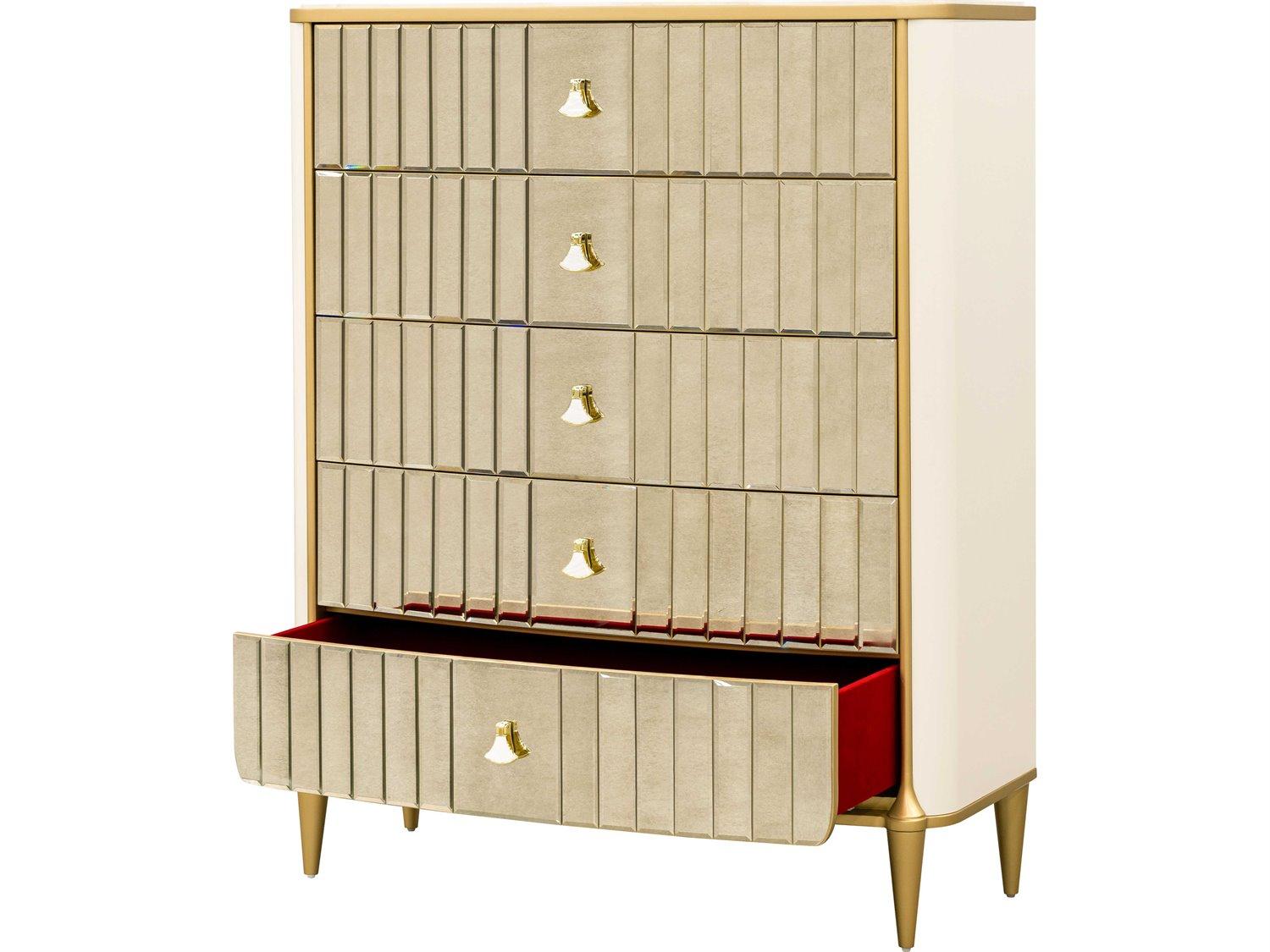 Michael Amini Scotts Square Light Champagne Gold Poplar Wood Accent Chest