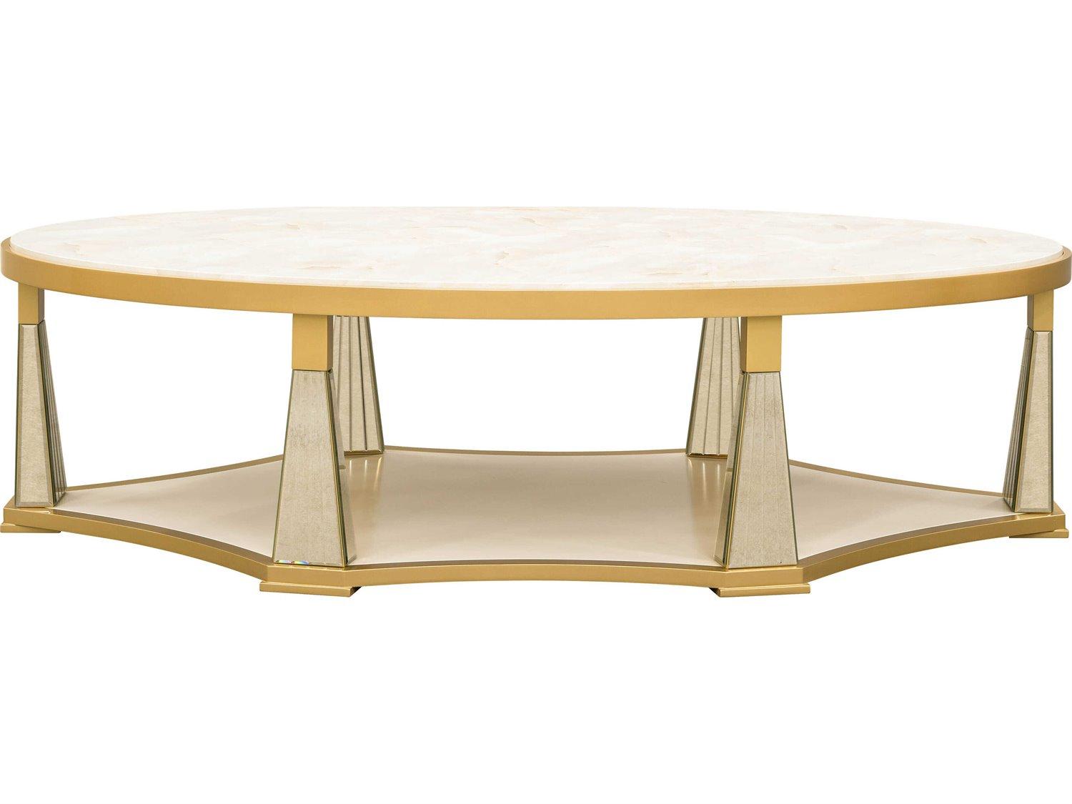 Michael Amini Scotts Square Oval Wood Light Champagne Coffee Table