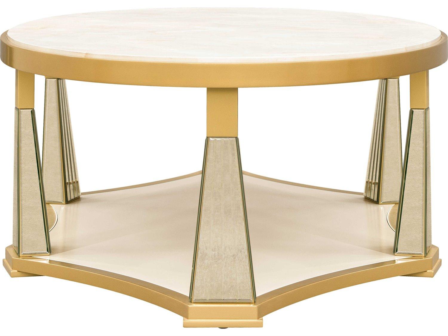 Michael Amini Scotts Square Oval Wood Light Champagne Coffee Table