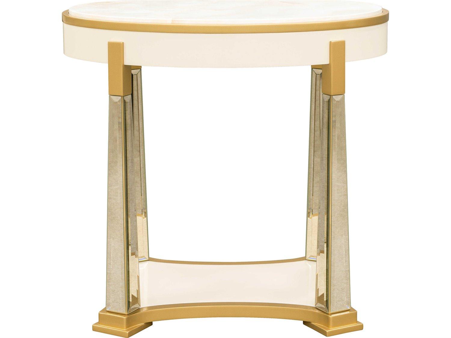Michael Amini Scotts Square Oval Wood Light Champagne End Table