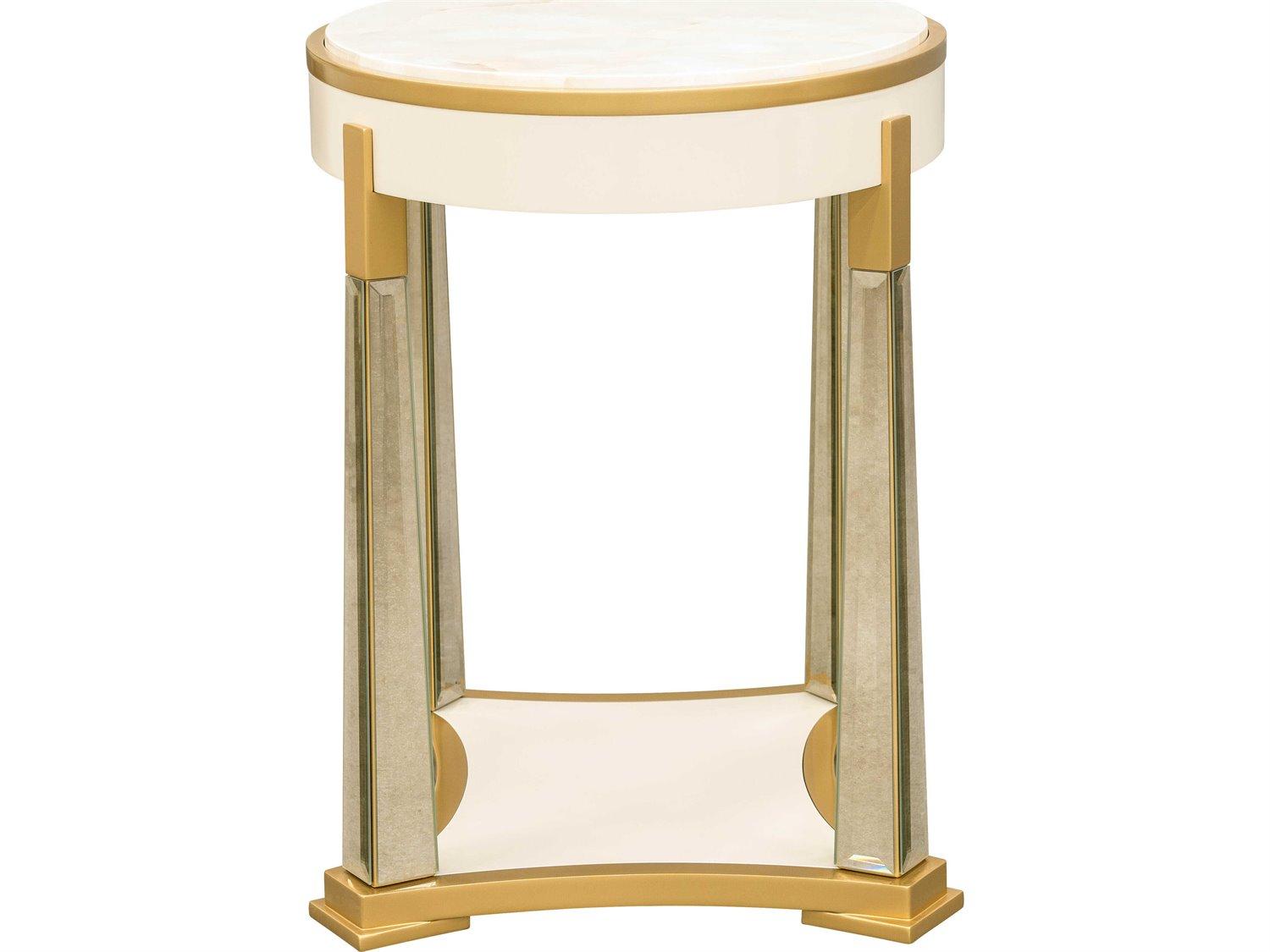 Michael Amini Scotts Square Oval Wood Light Champagne End Table