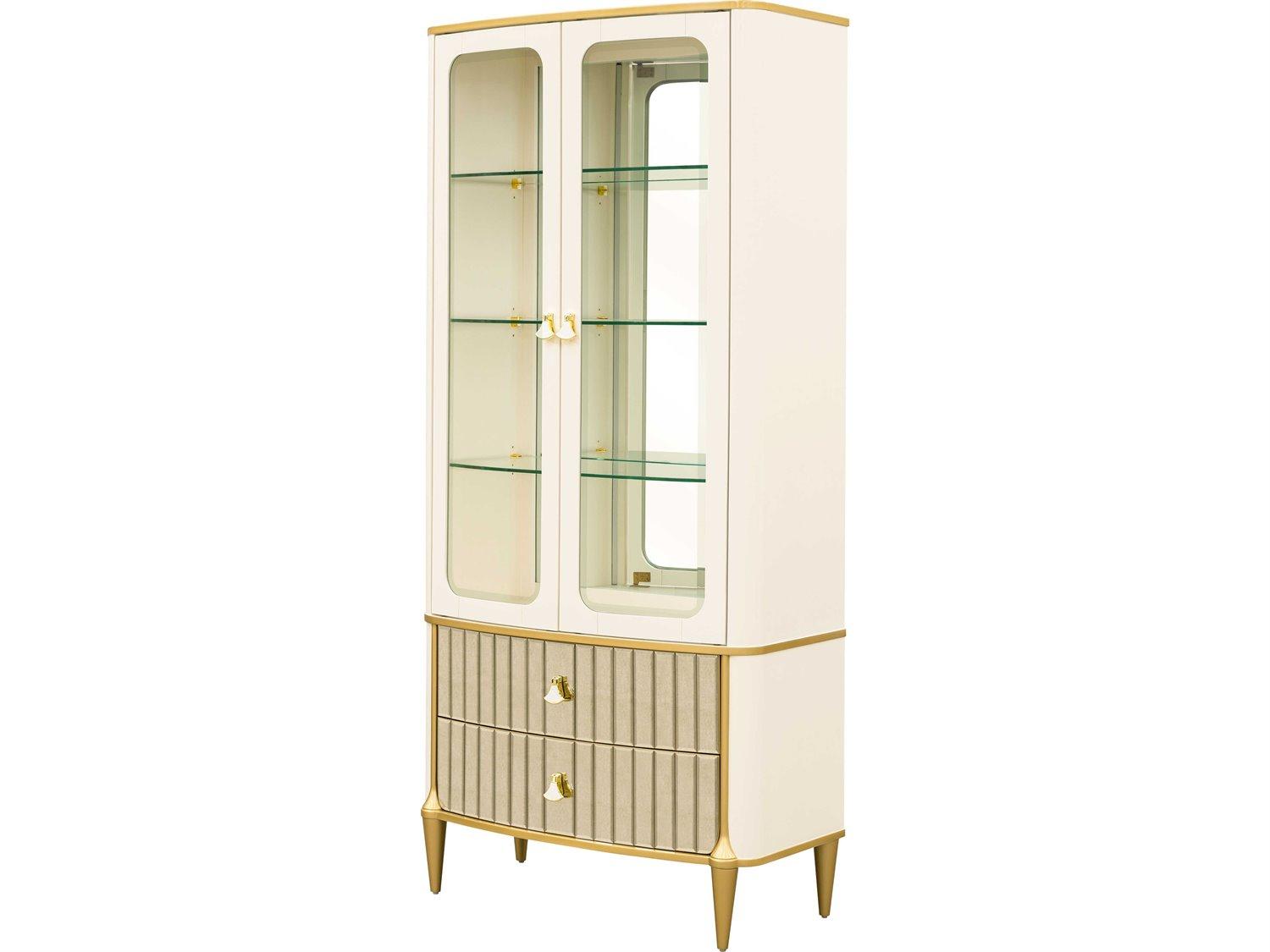 Michael Amini Scotts Square Poplar Wood Light Champagne Display Cabinet