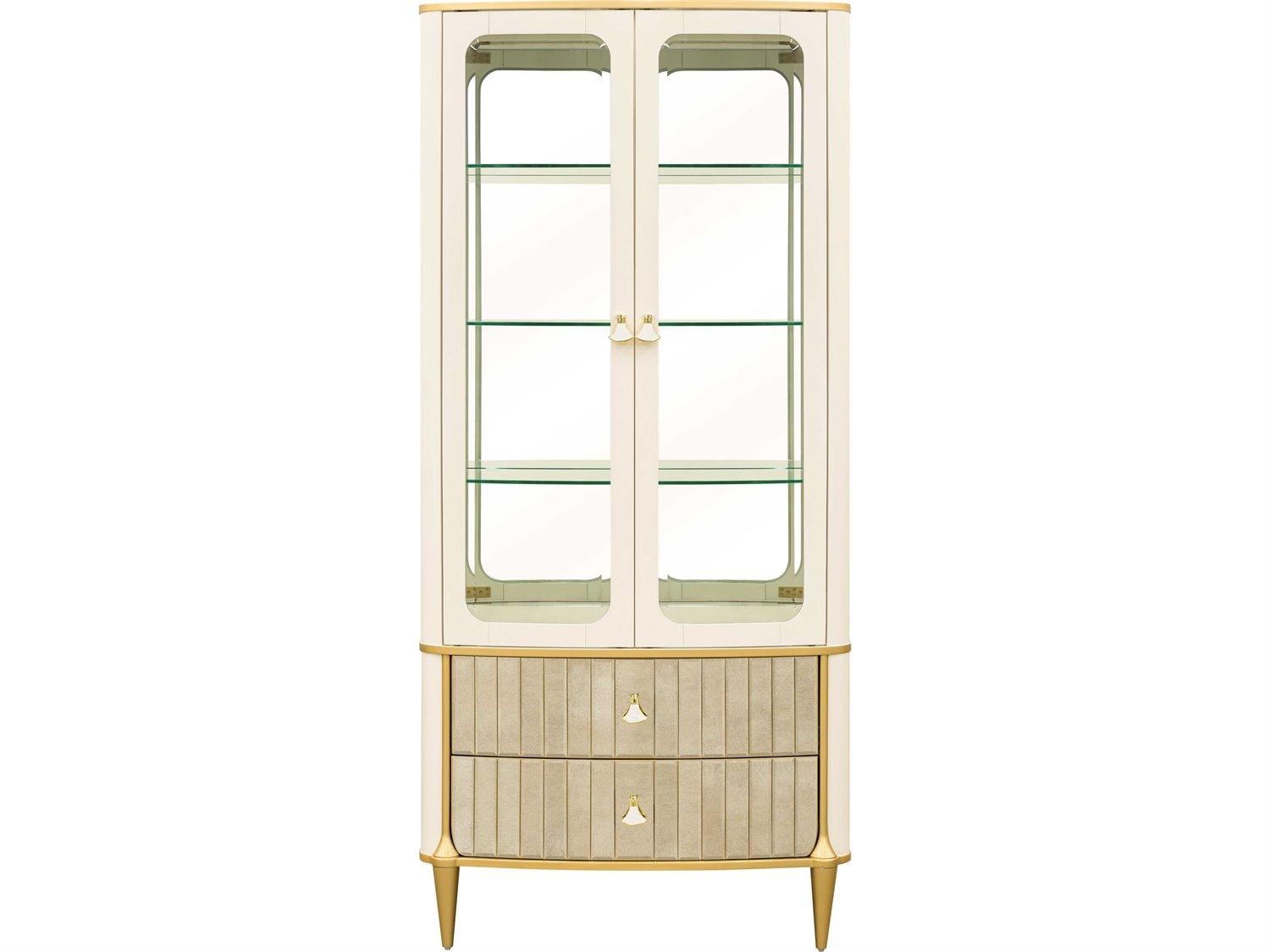 Michael Amini Scotts Square Poplar Wood Light Champagne Display Cabinet