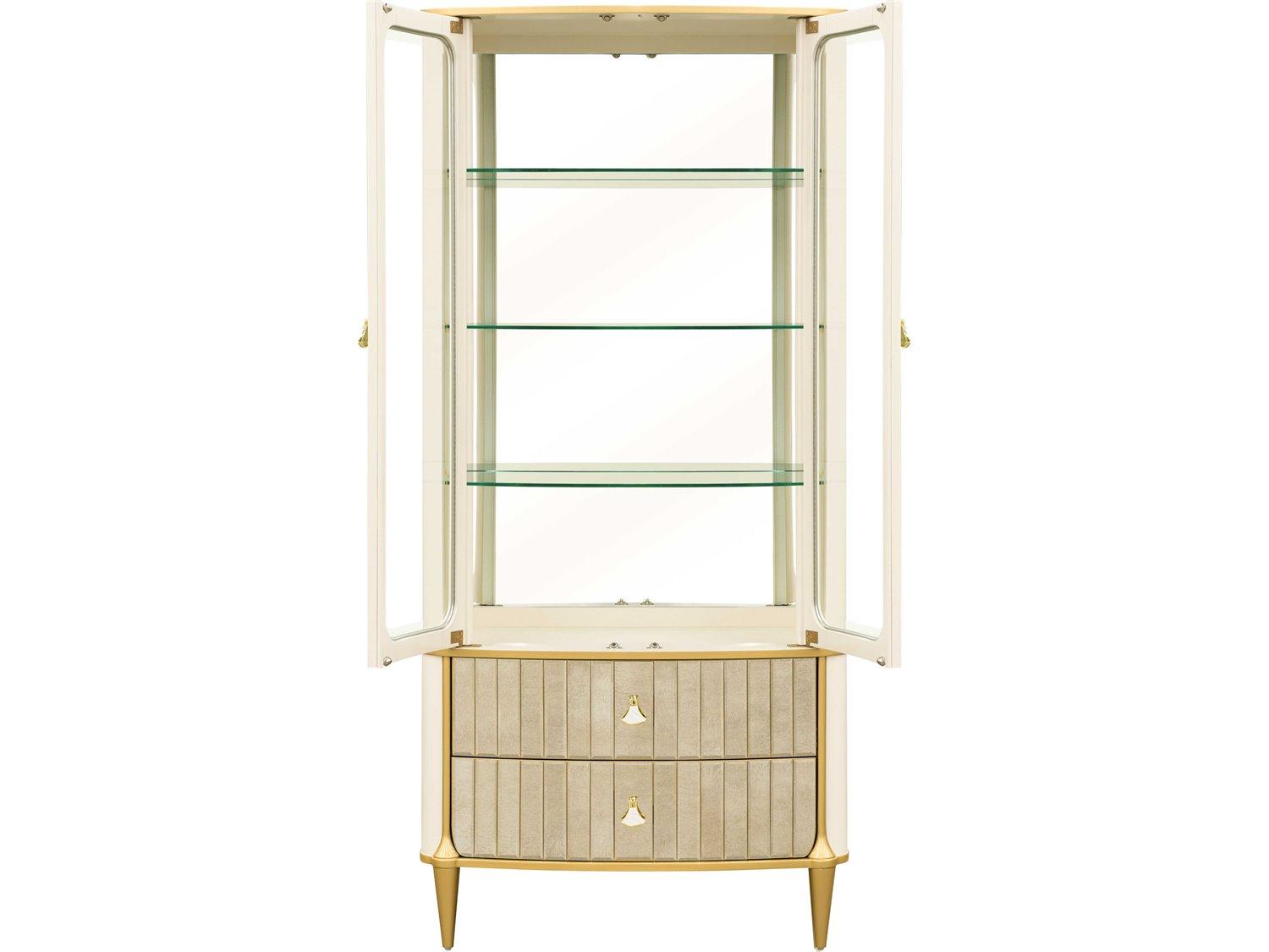 Michael Amini Scotts Square Poplar Wood Light Champagne Display Cabinet