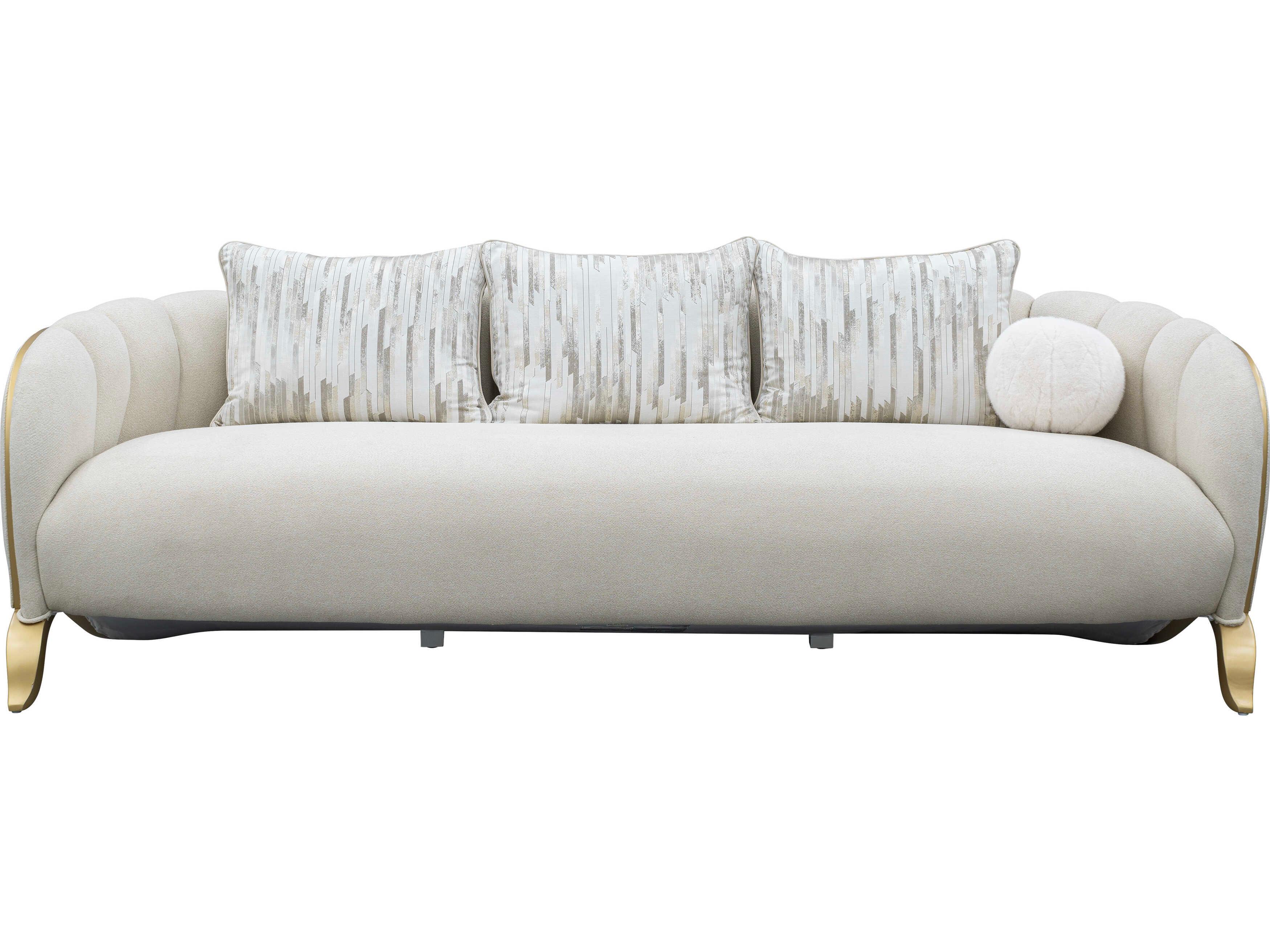 Michael Amini Scotts Square Light Champagne White Upholstered Sofa