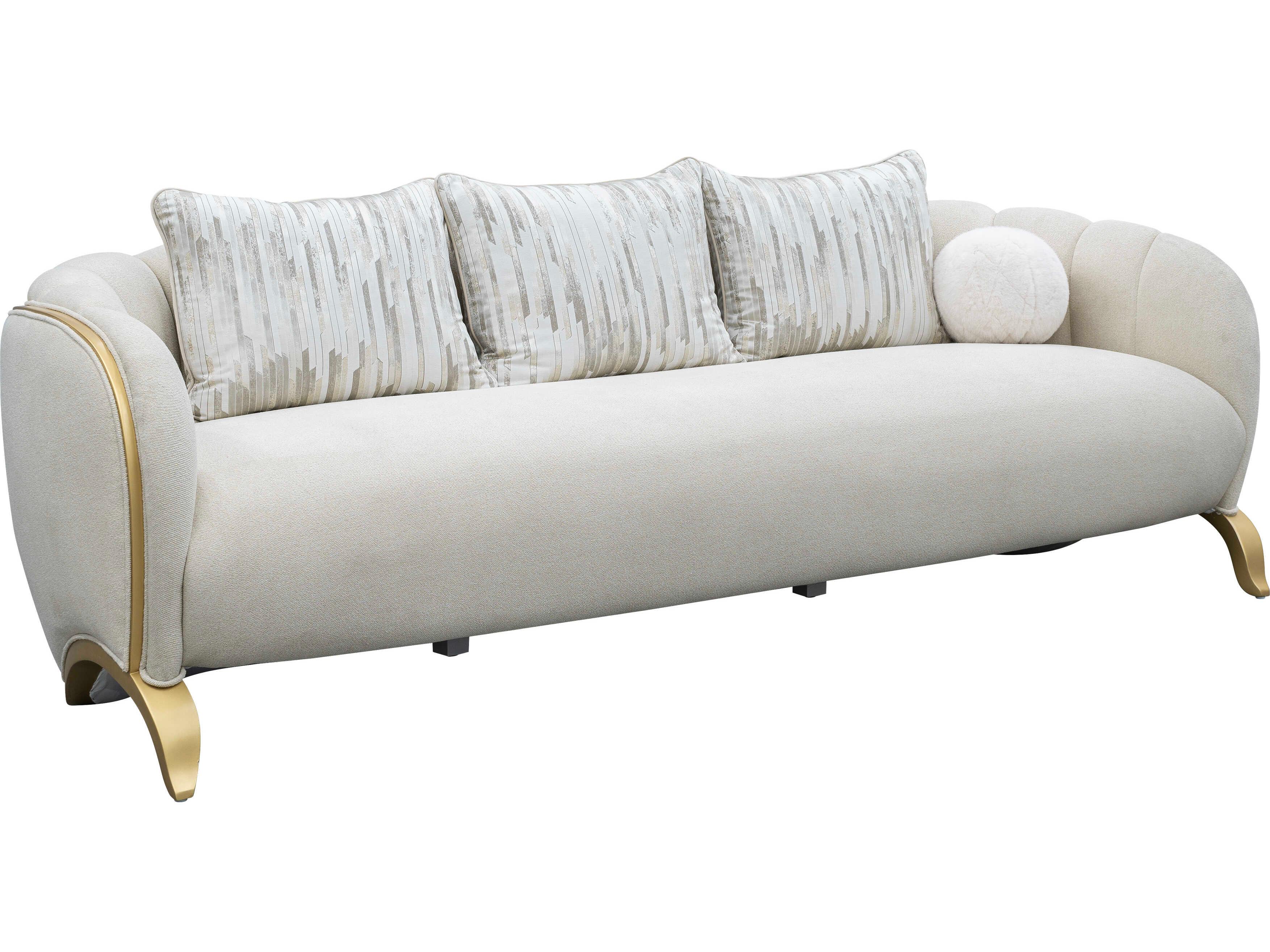 Michael Amini Scotts Square Light Champagne White Upholstered Sofa