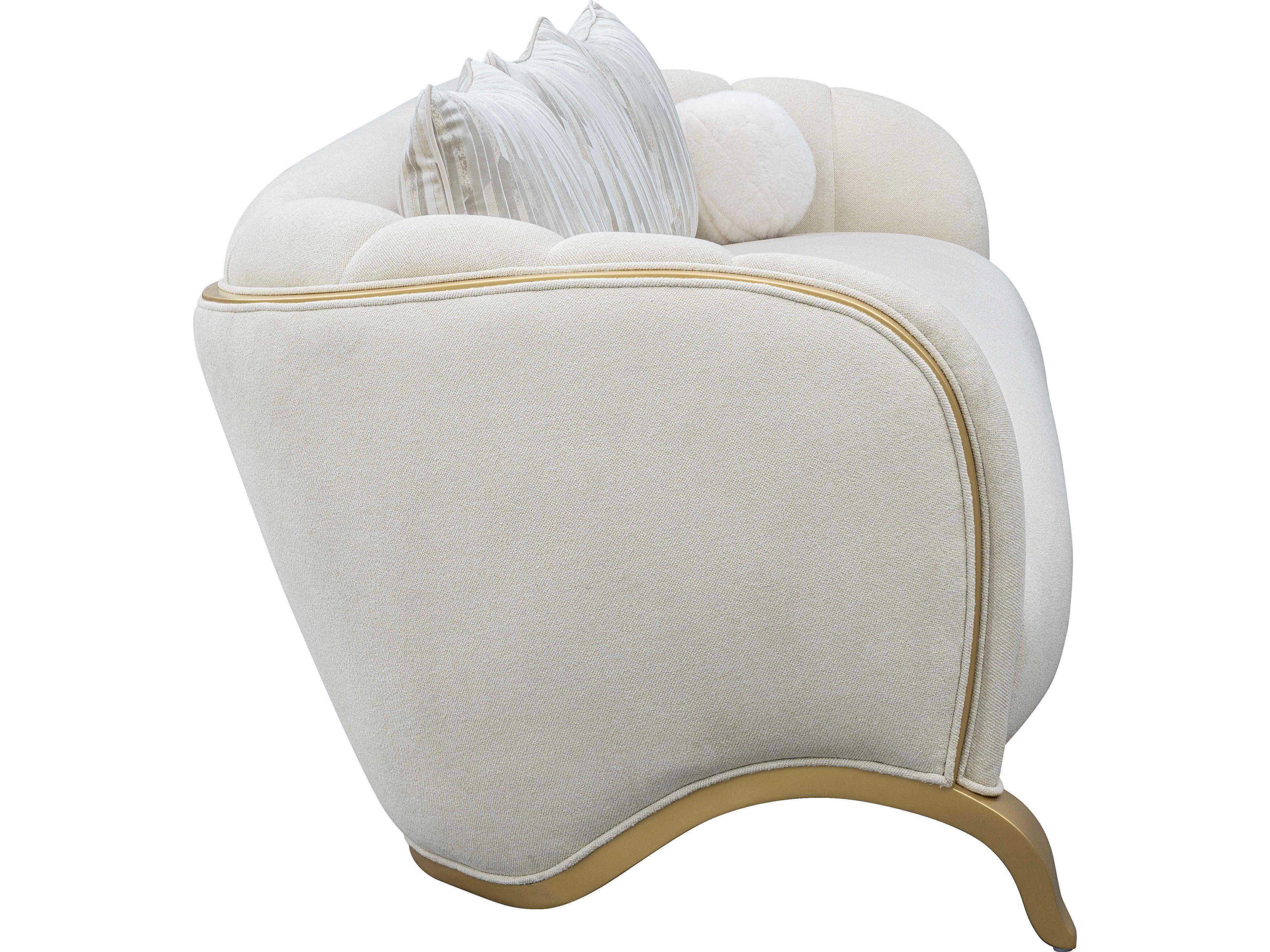 Michael Amini Scotts Square Light Champagne White Upholstered Sofa