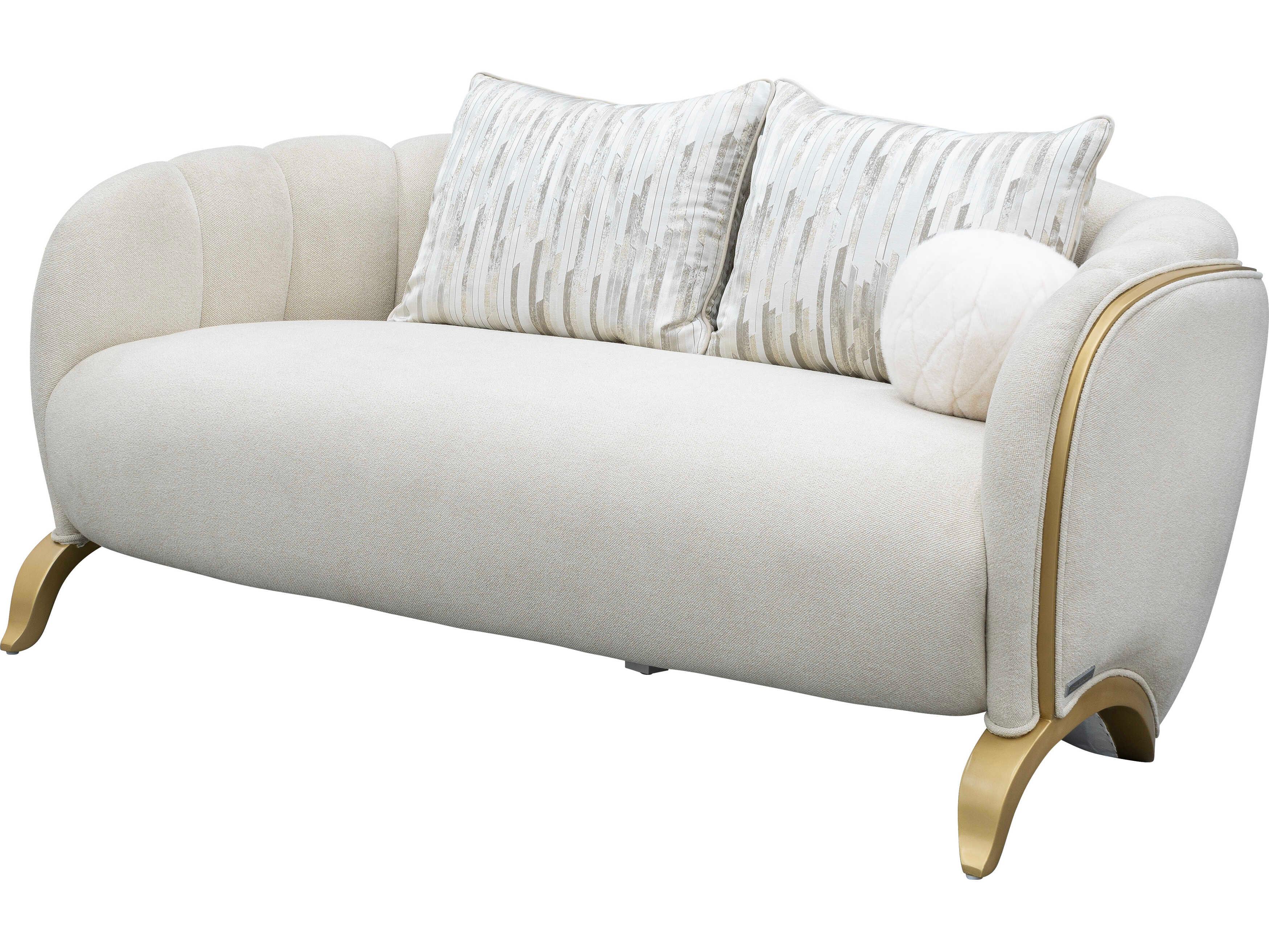 Michael Amini Scotts Square Light Champagne White Upholstered Loveseat