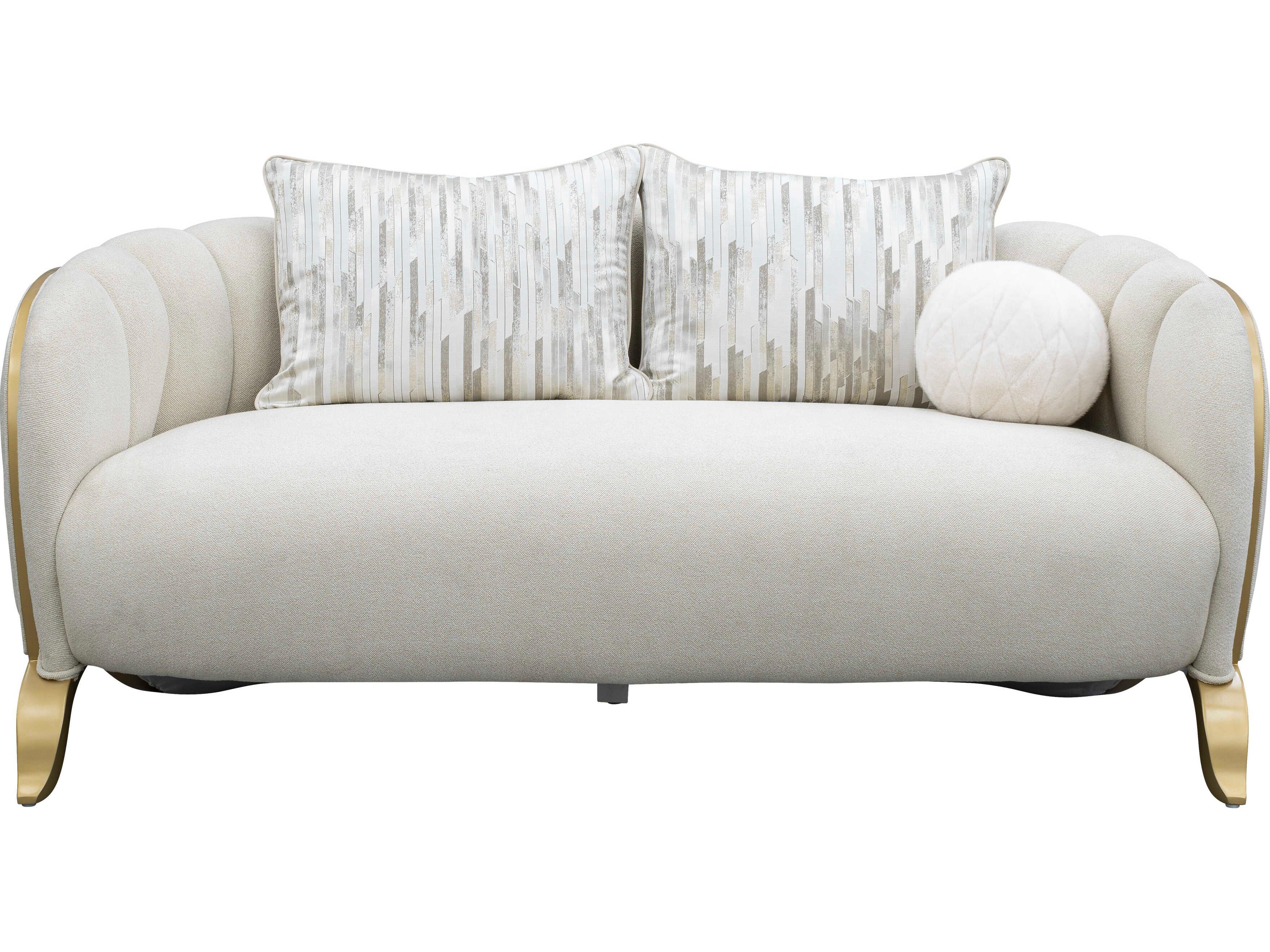 Michael Amini Scotts Square Light Champagne White Upholstered Loveseat