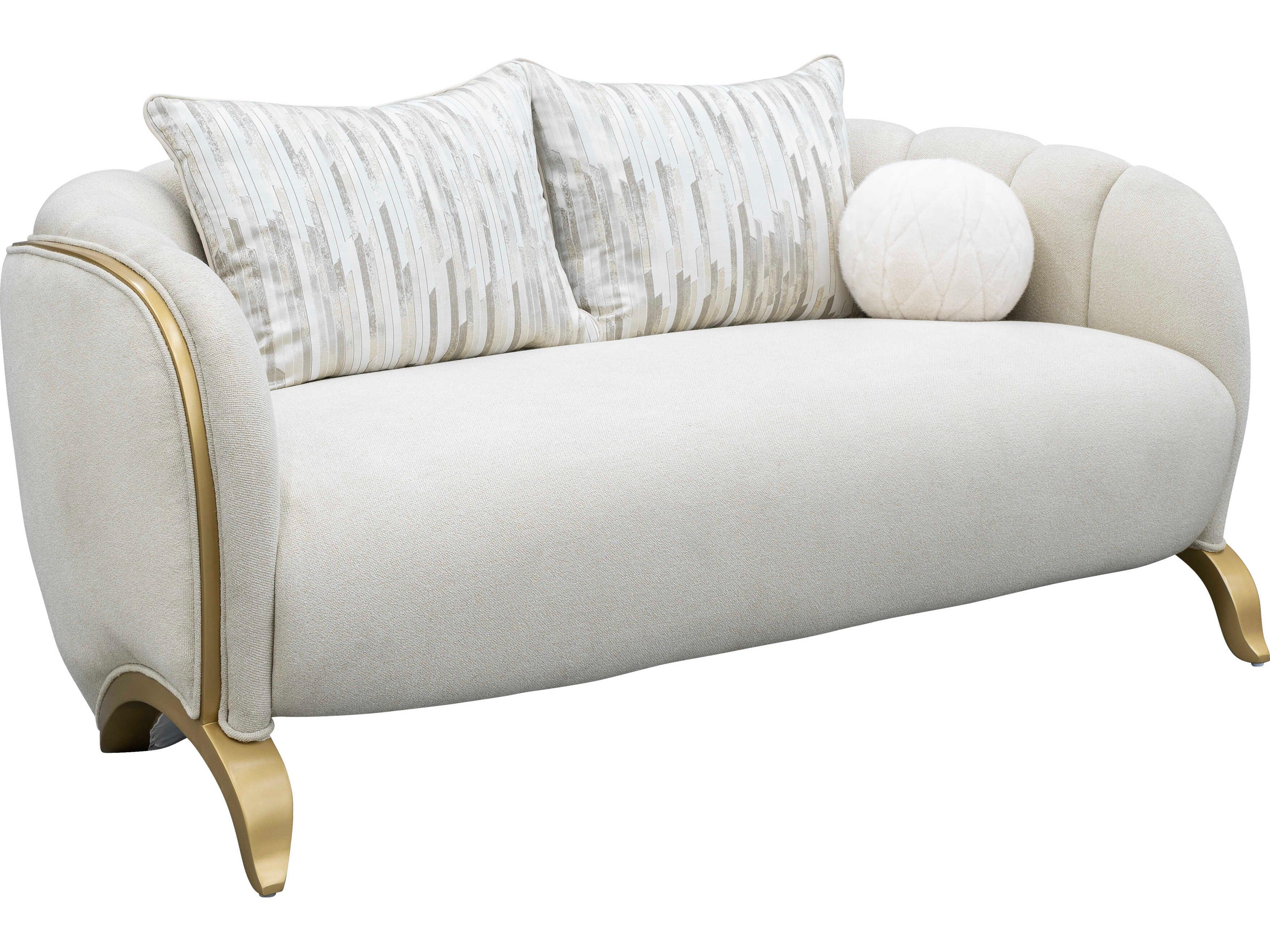 Michael Amini Scotts Square Light Champagne White Upholstered Loveseat