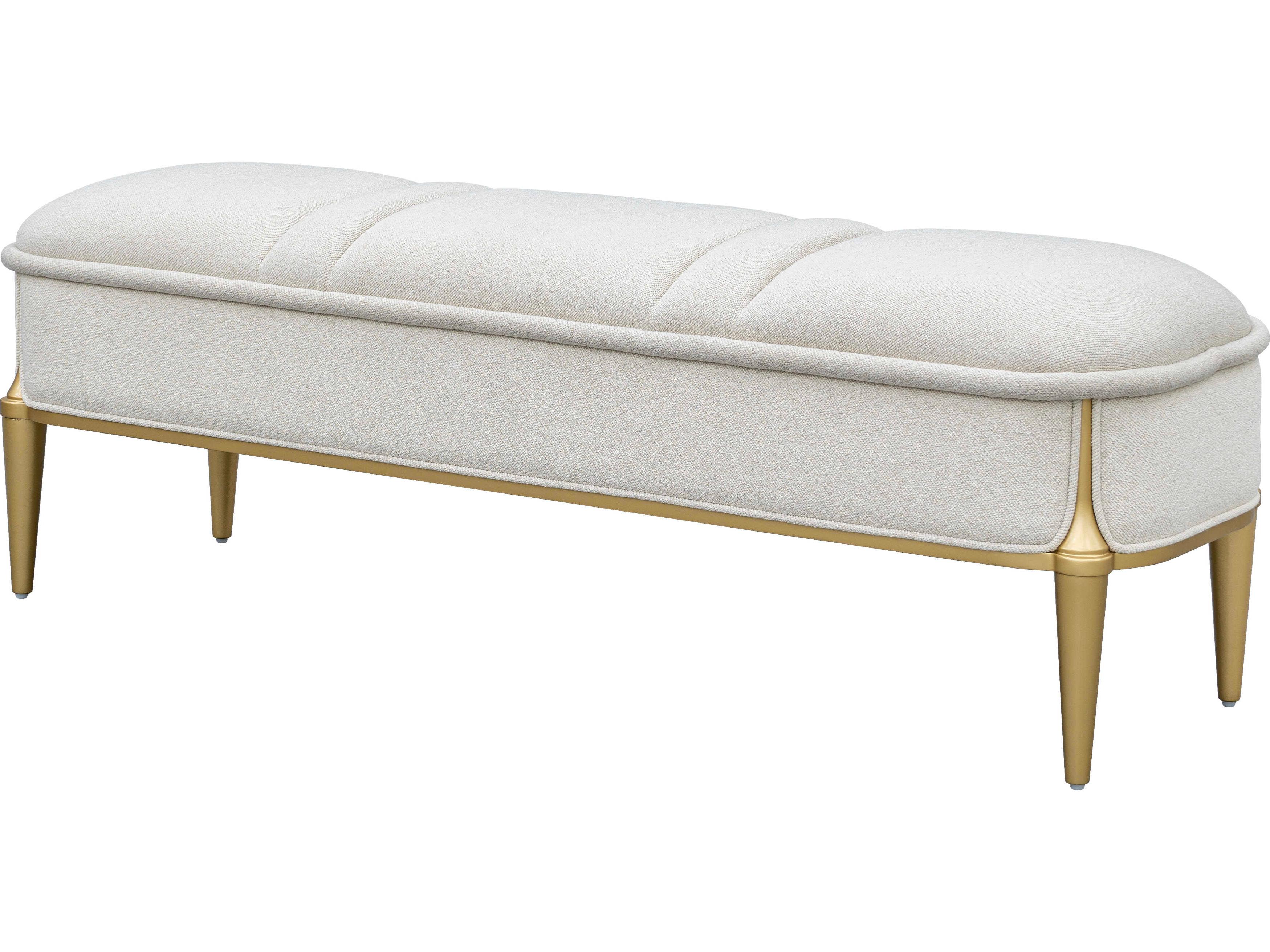 Michael Amini Scotts Square Light Champagne White Upholstered Accent Bench