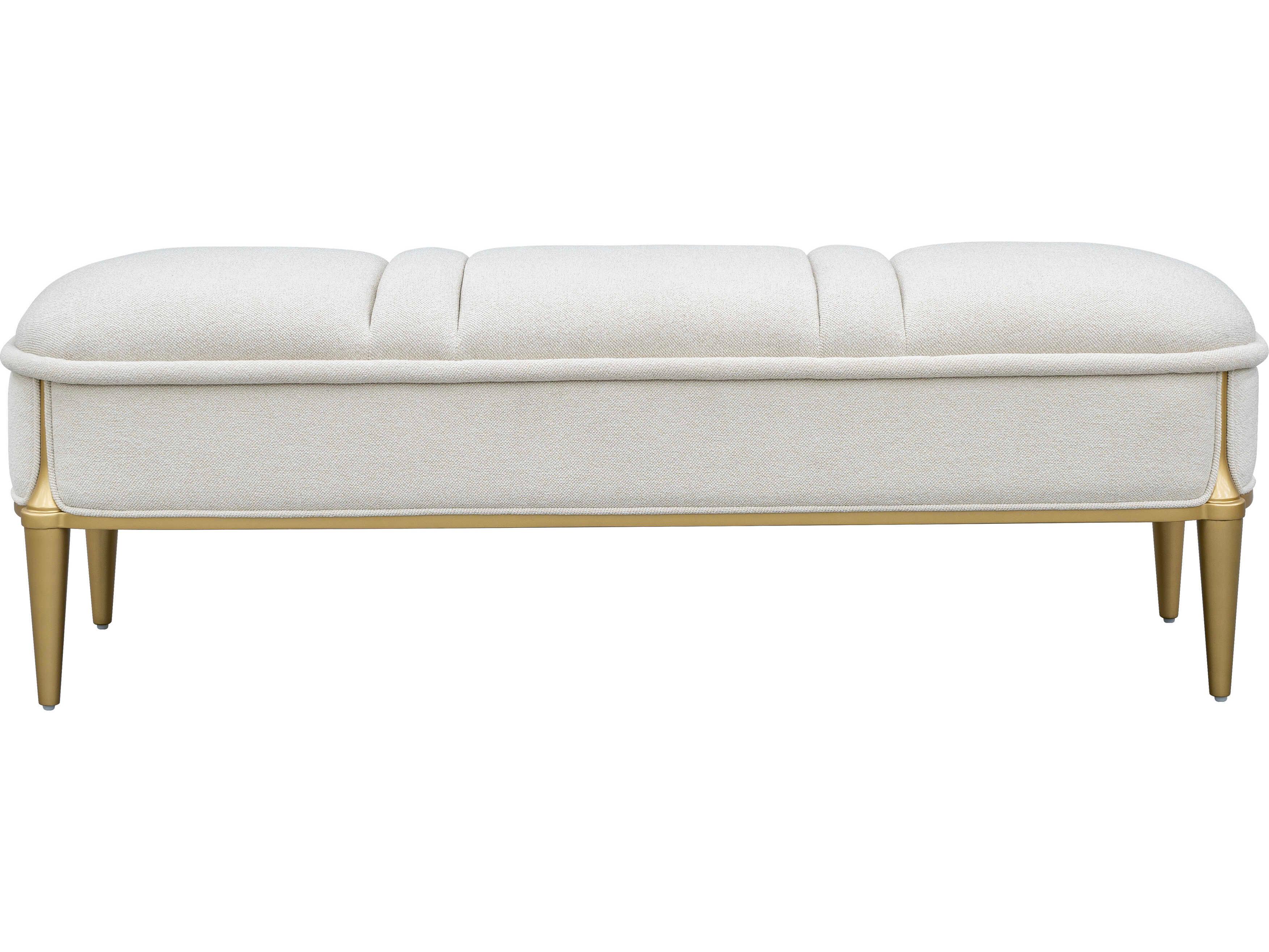 Michael Amini Scotts Square Light Champagne White Upholstered Accent Bench