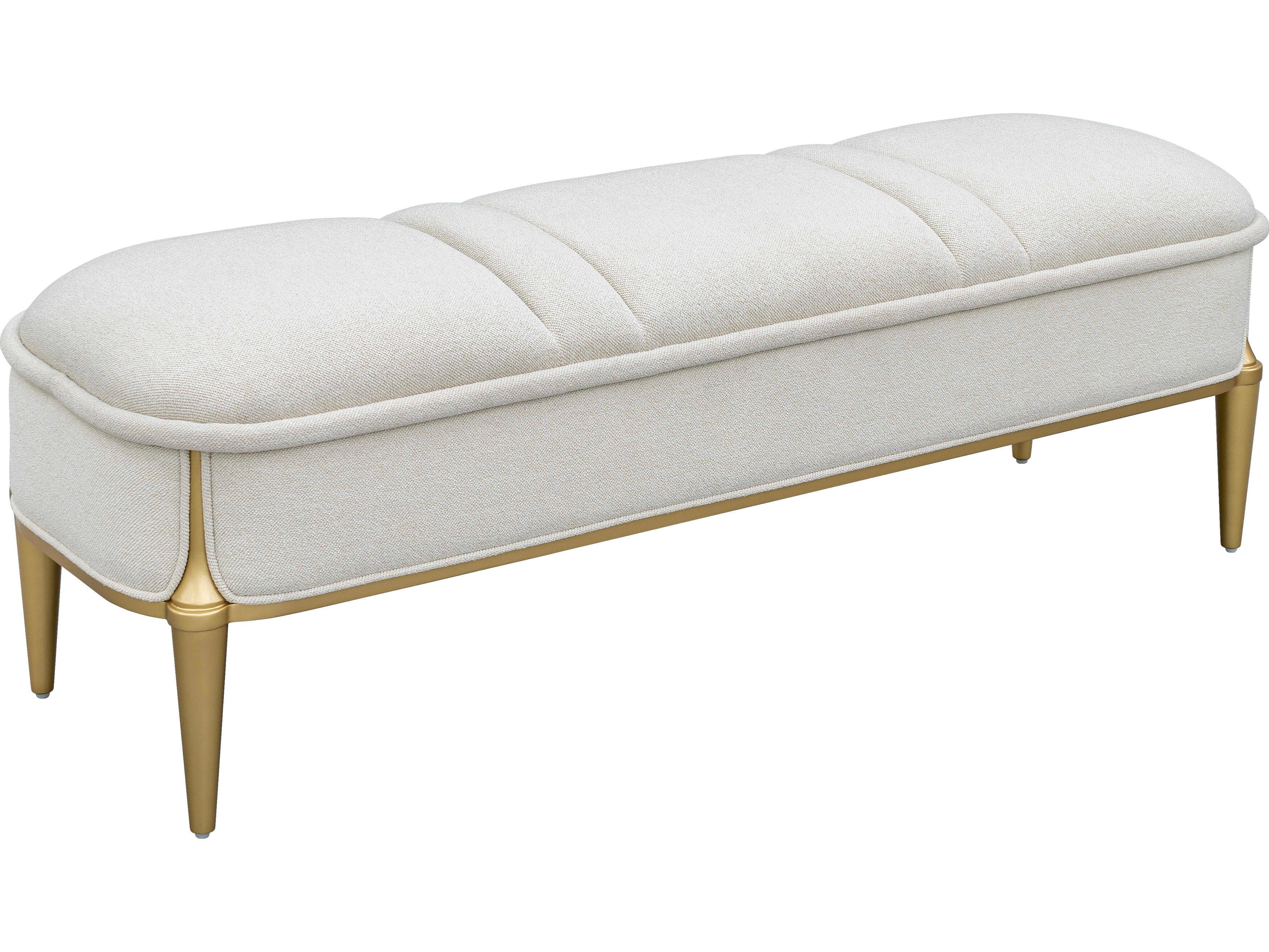 Michael Amini Scotts Square Light Champagne White Upholstered Accent Bench