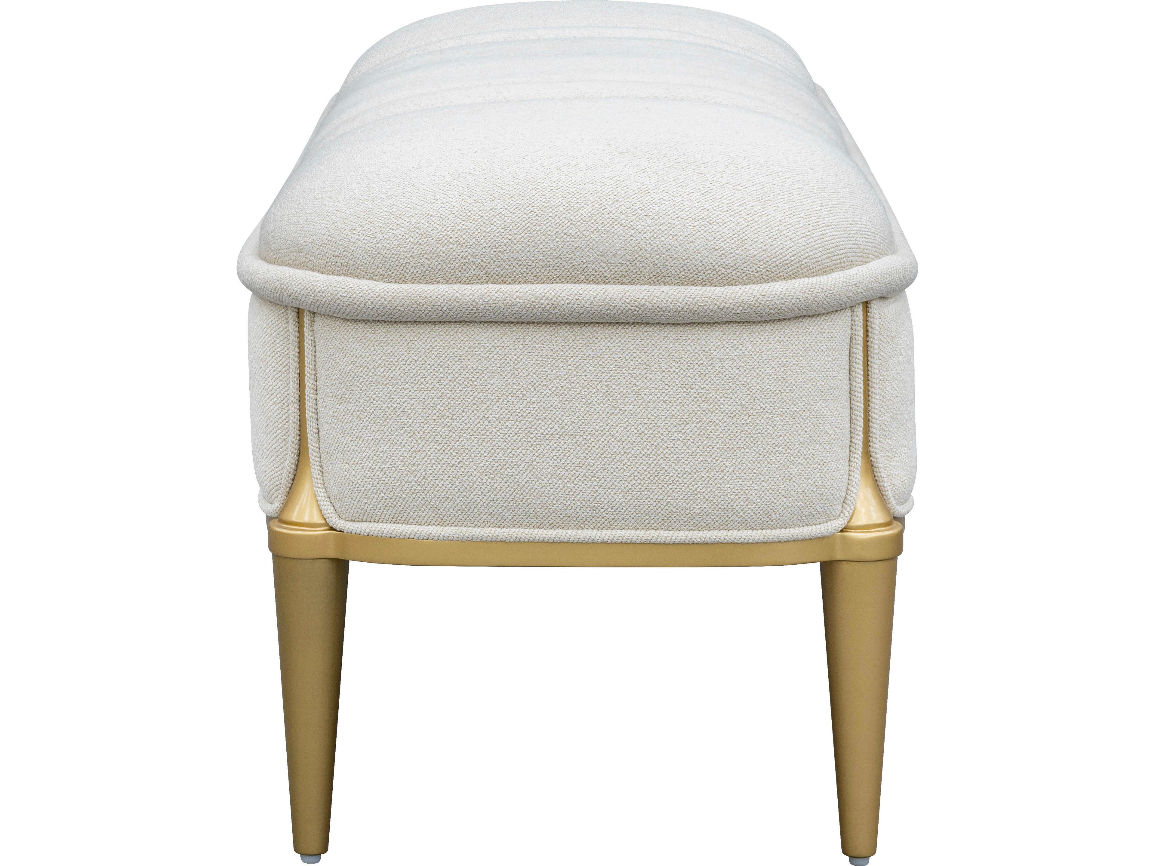 Michael Amini Scotts Square Light Champagne White Upholstered Accent Bench