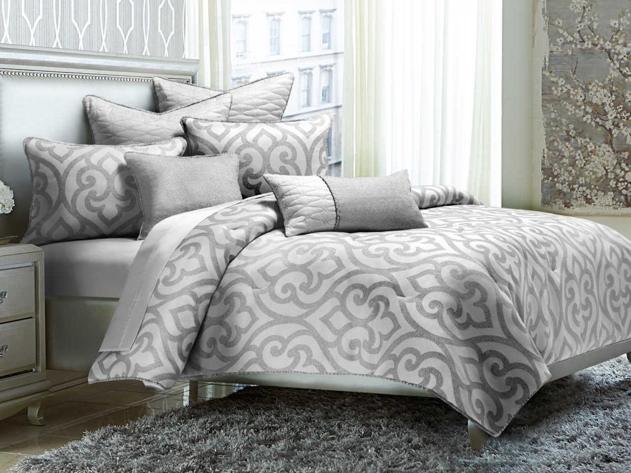 Michael Amini Canterbury Silver Seven-Piece Queen Comforter Set