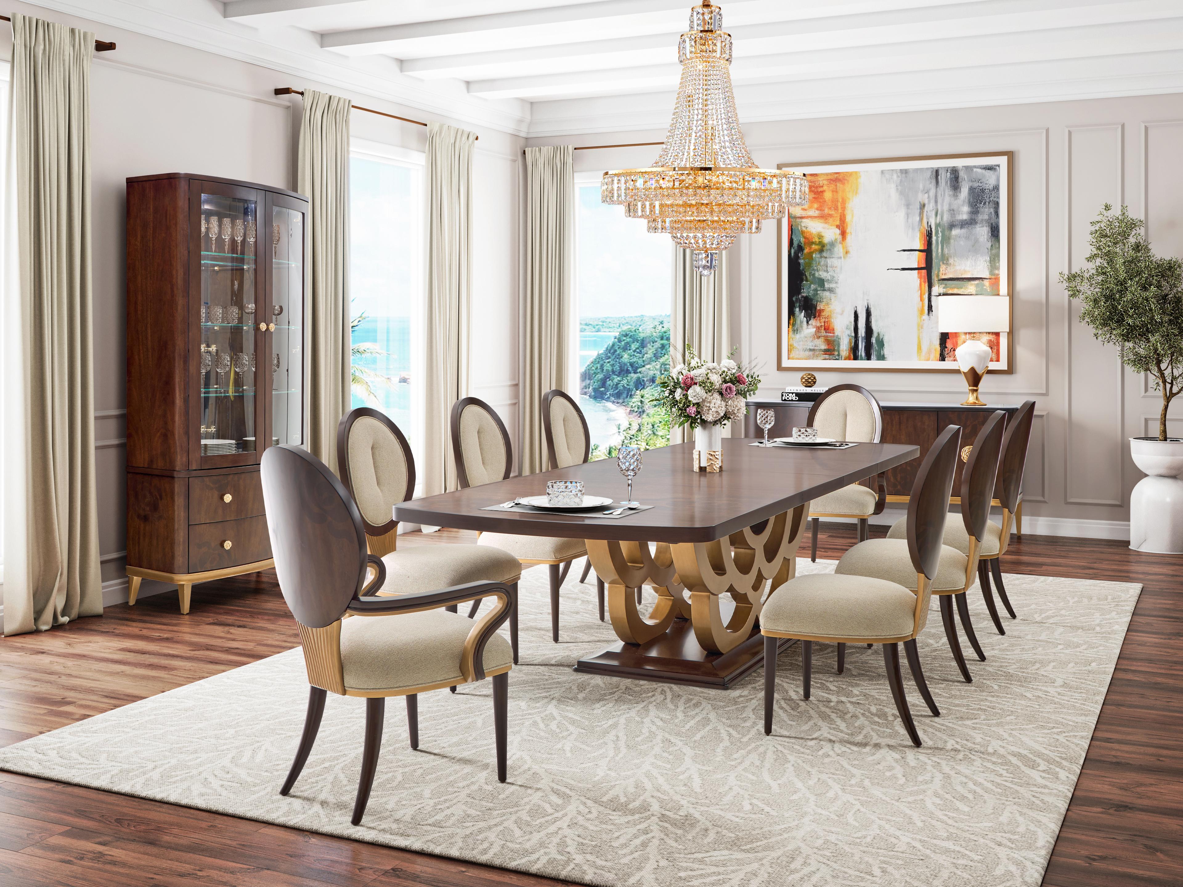 Michael Amini Camellia Field Poplar Wood Dining Room Set