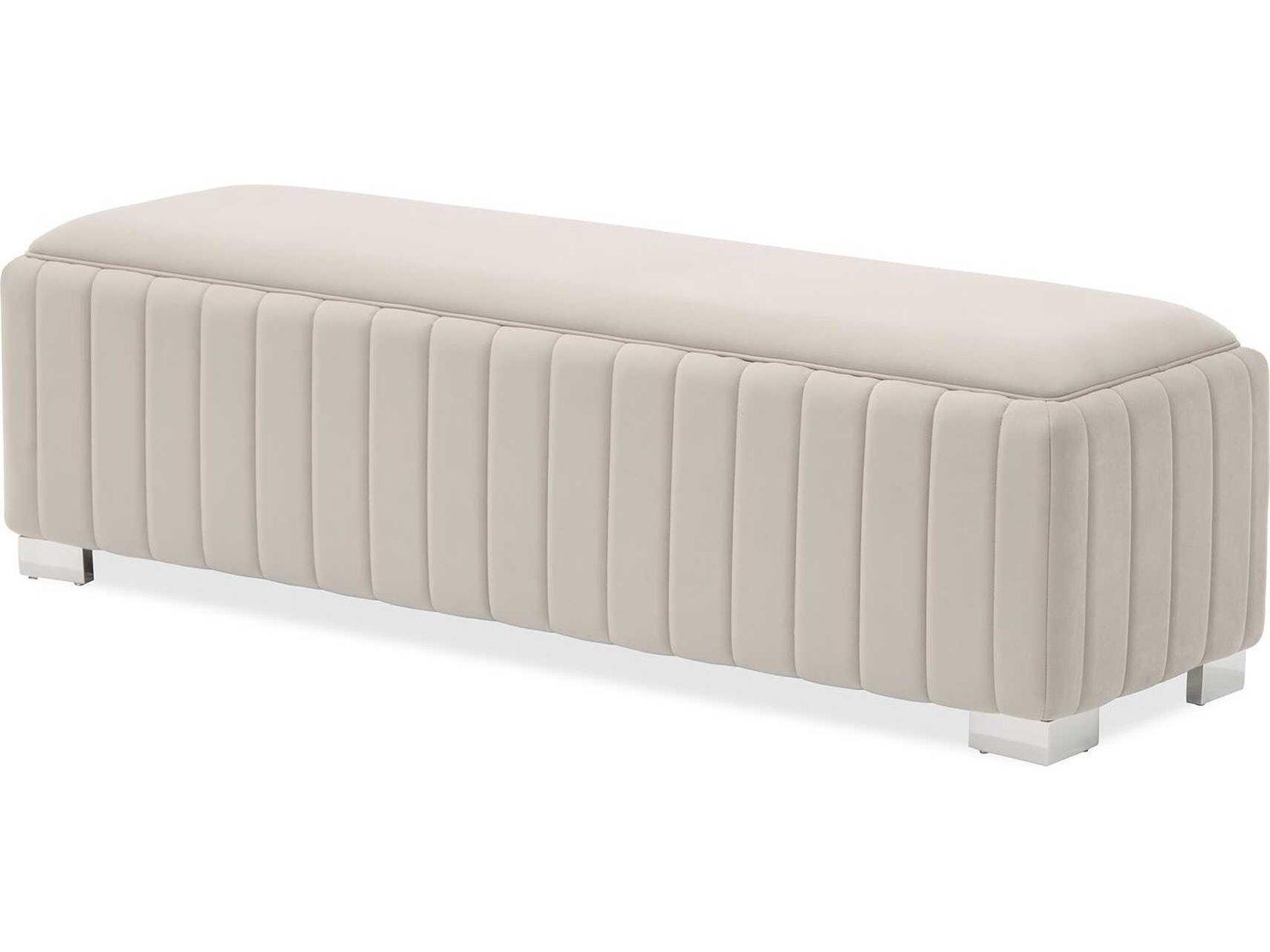 Michael Amini Signature Amaryllis Taupe Beige Velvet Upholstered Accent Bench
