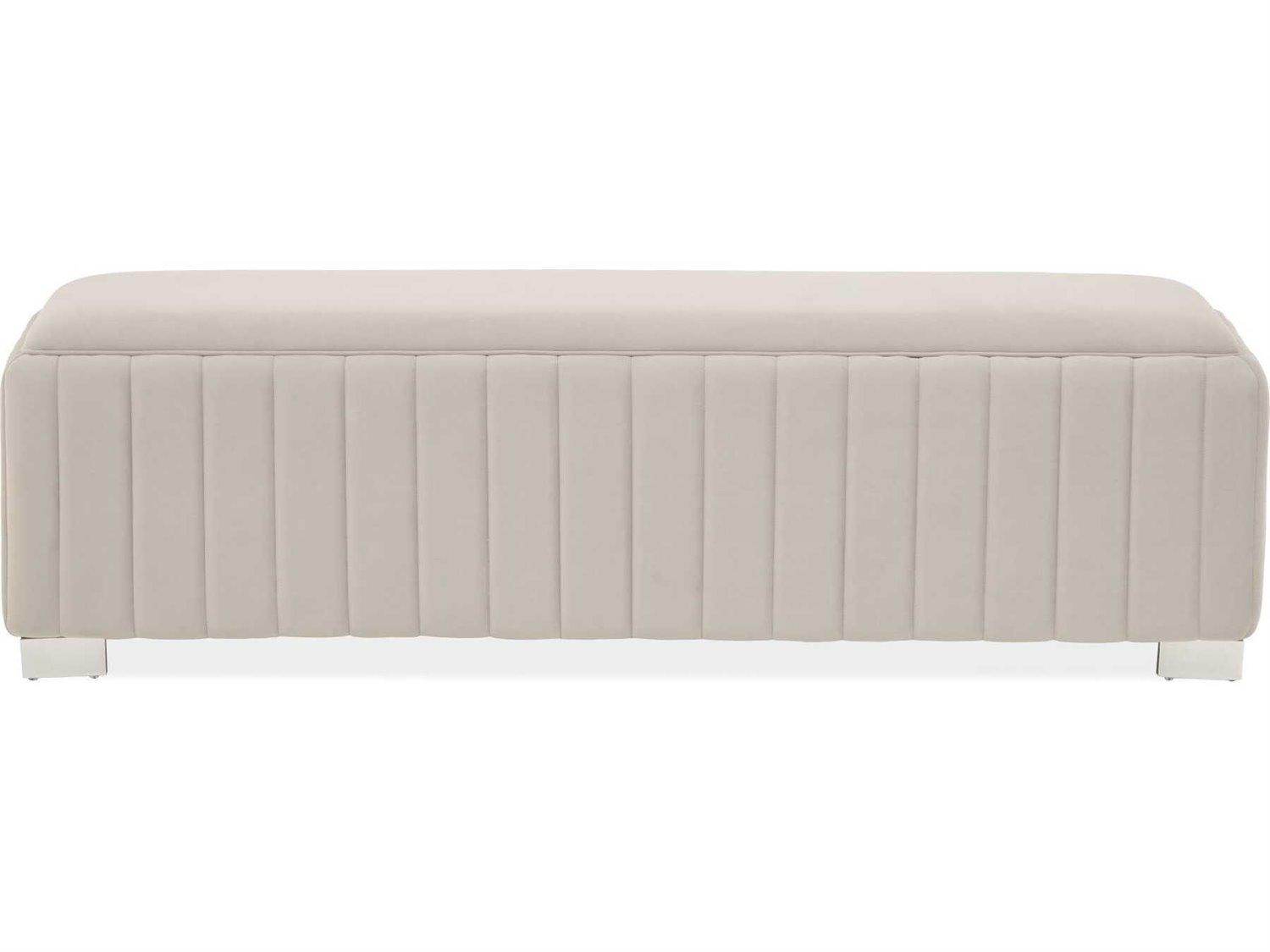 Michael Amini Signature Amaryllis Taupe Beige Velvet Upholstered Accent Bench