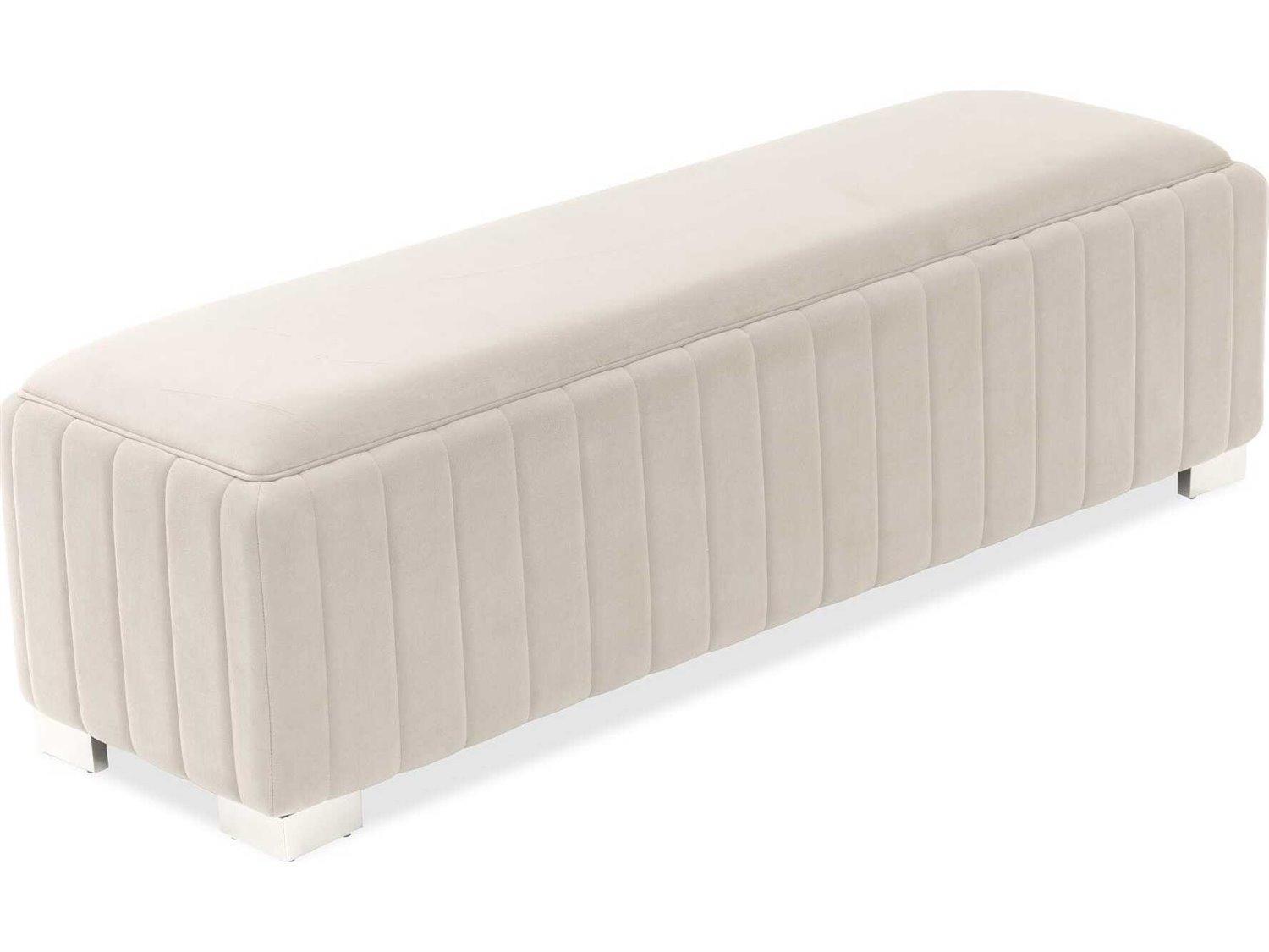 Michael Amini Signature Amaryllis Taupe Beige Velvet Upholstered Accent Bench