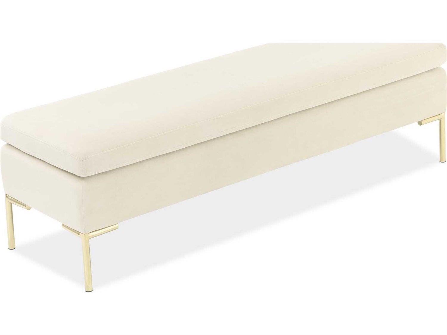 Michael Amini Signature Zennia Ivory White Velvet Upholstered Accent Bench