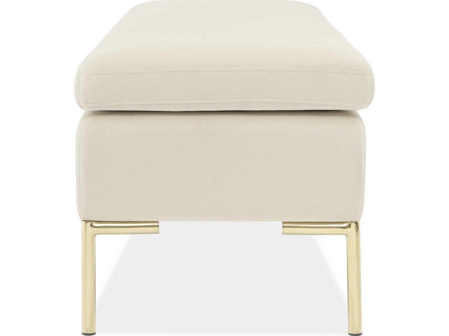 Michael Amini Signature Zennia Ivory White Velvet Upholstered Accent Bench