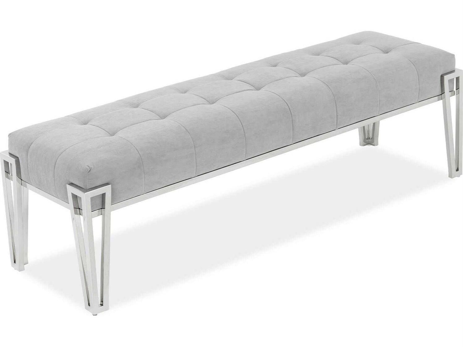 Michael Amini Signature Rose Gray Velvet Upholstered Accent Bench