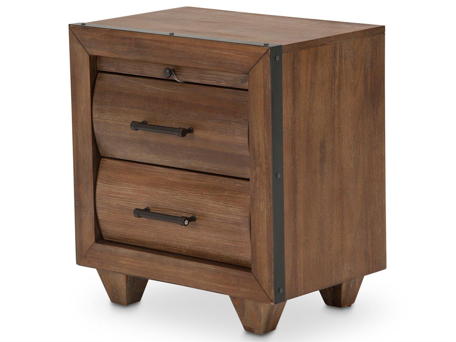 Michael Amini Brooklyn Walk 2-Drawers Brown Acacia Wood Nightstand