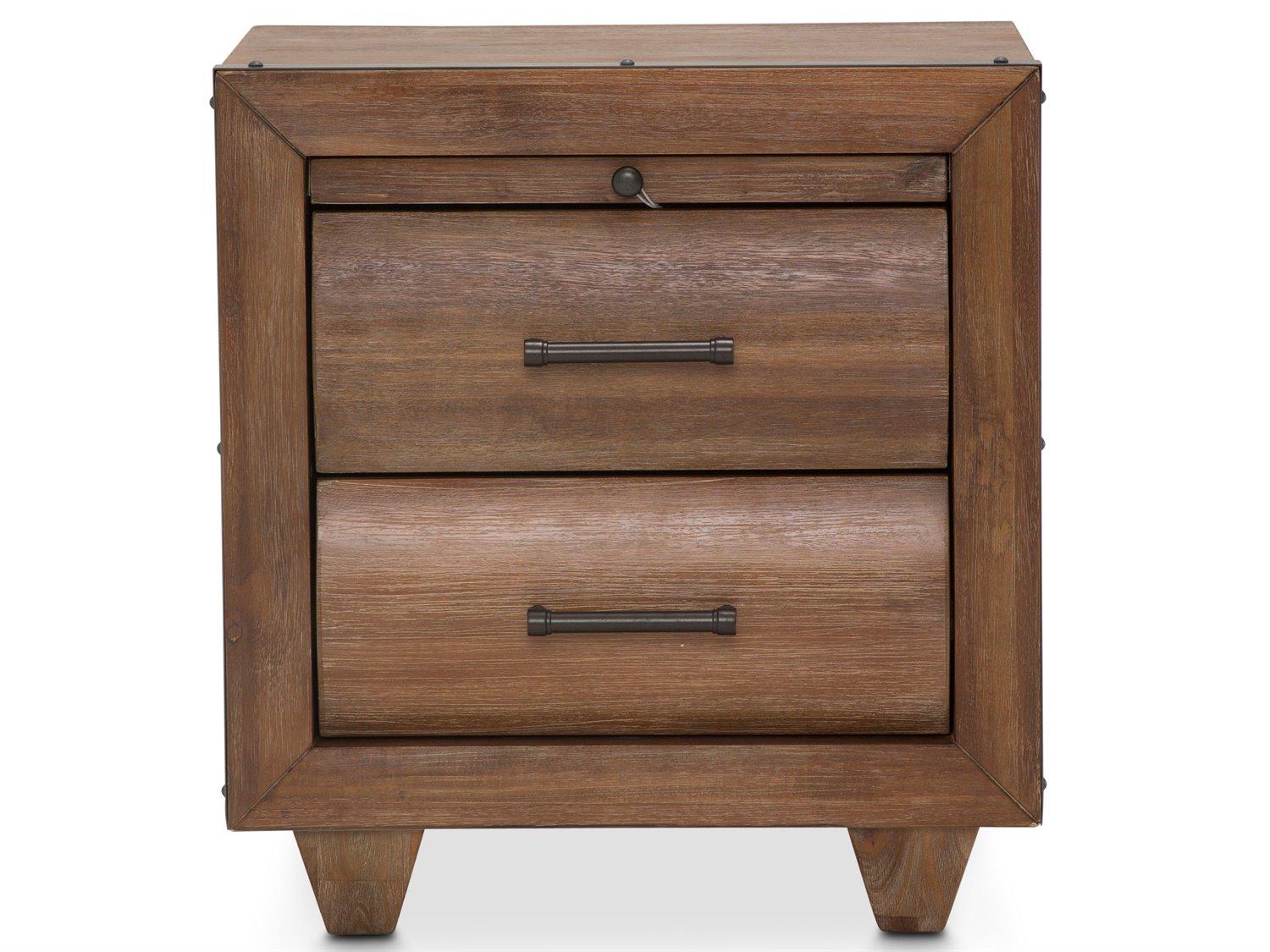 Michael Amini Brooklyn Walk 2-Drawers Brown Acacia Wood Nightstand