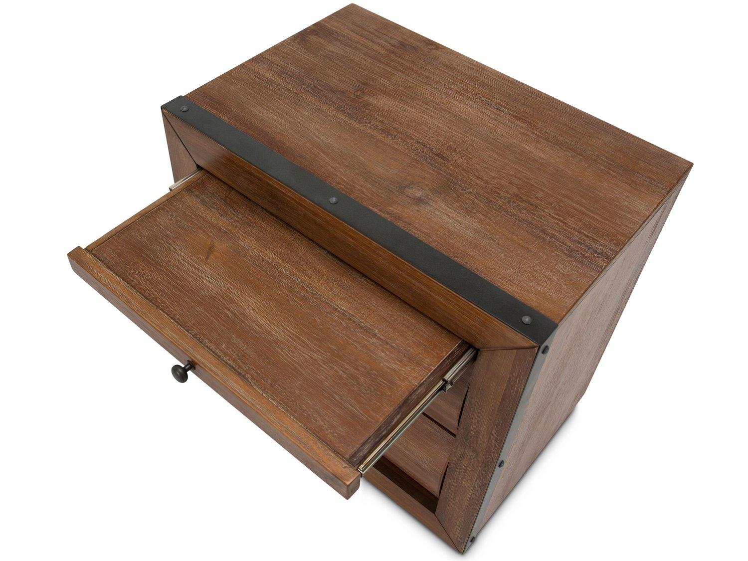 Michael Amini Brooklyn Walk 2-Drawers Brown Acacia Wood Nightstand