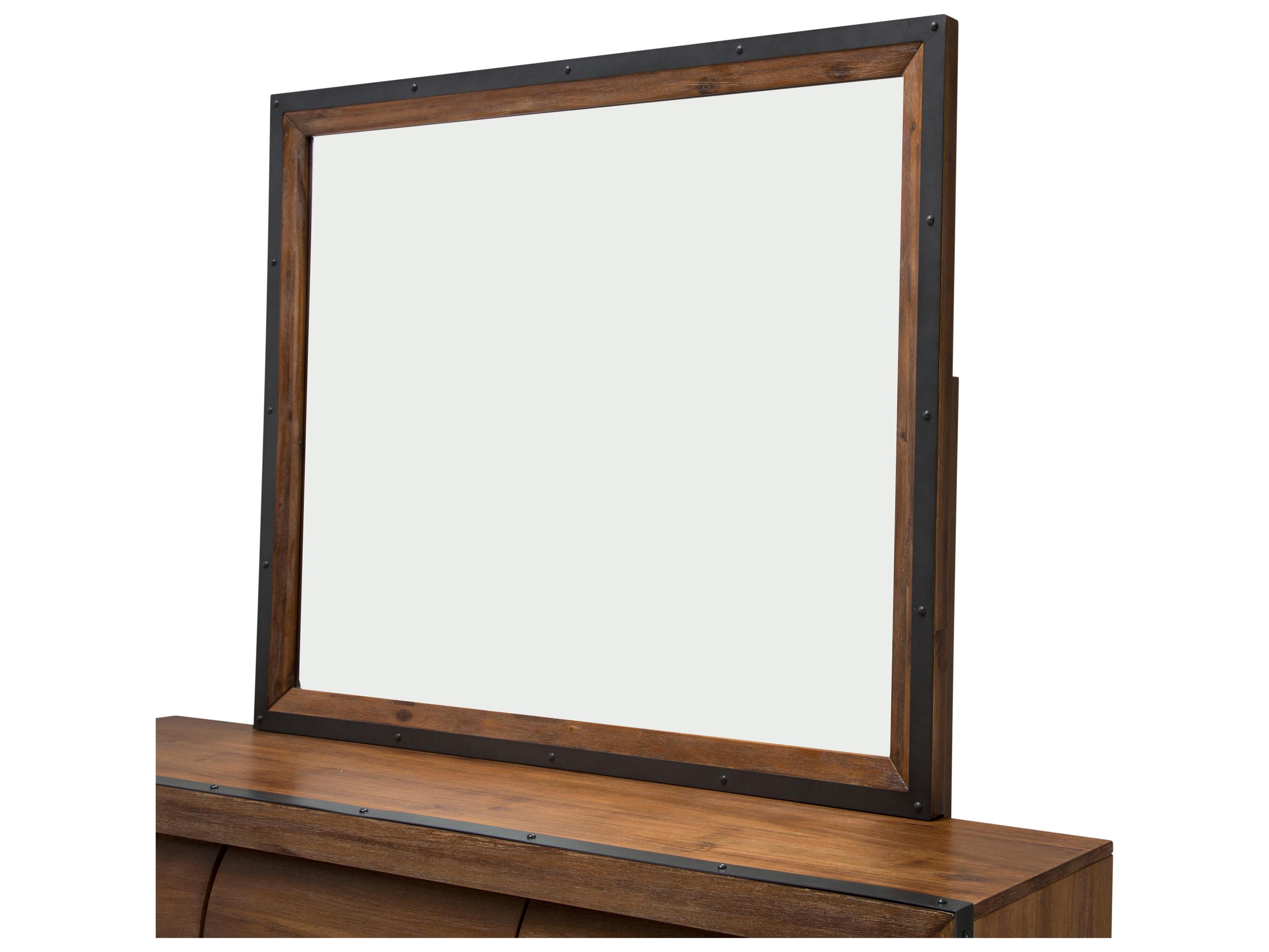 Michael Amini Brooklyn Walk Brown Acacia Wood Dresser and Mirror Set